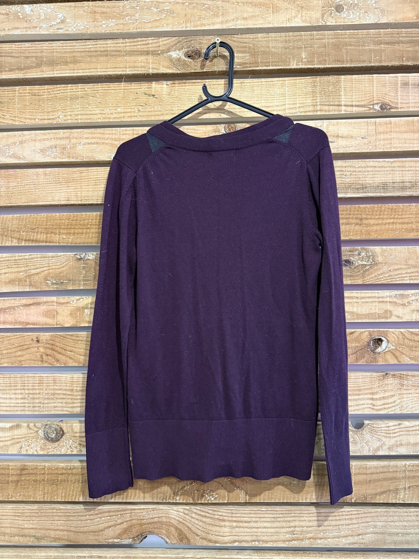 Banana Republic argyle print button up cardigan. Plum. Size Medium.