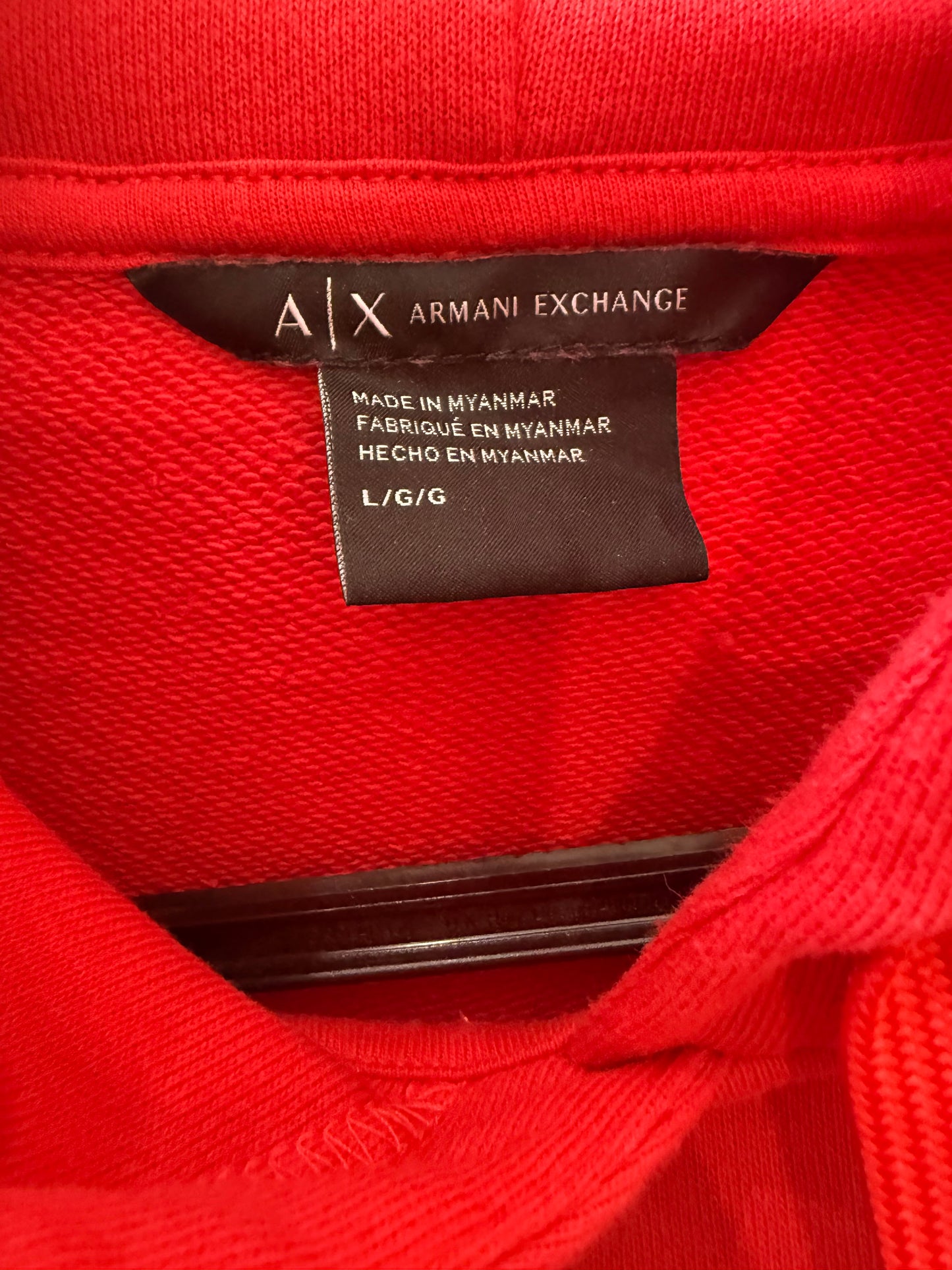 Armani Exchange logo colourblock hoodie/ hooded sweater. Red. Size Large.