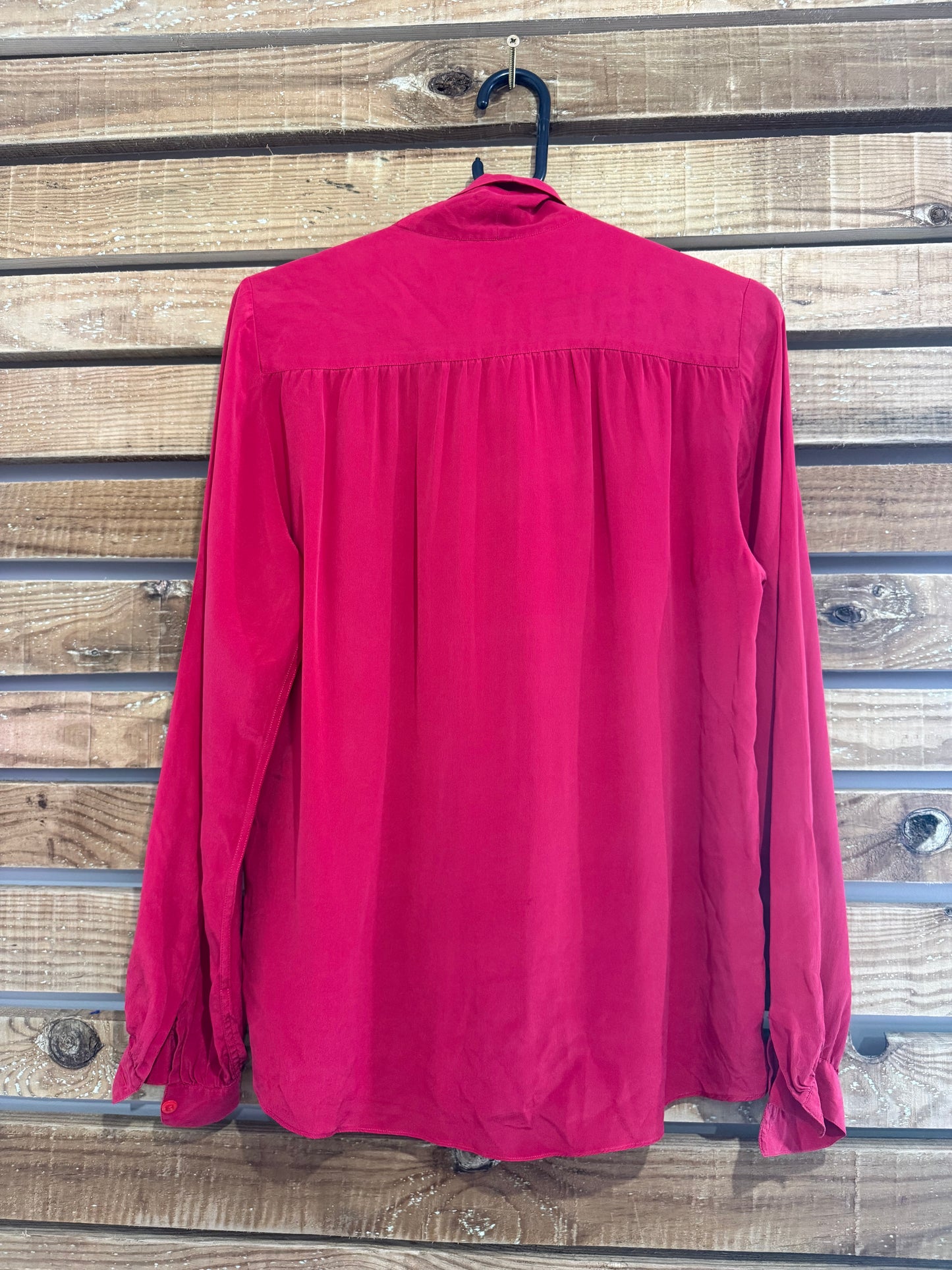 Vintage 80s Burberry red silk blouse/ top. Pussy bow. Free sizing.