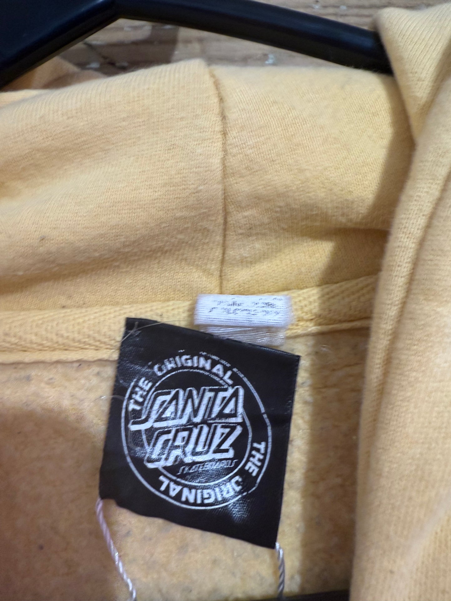 Vintage Y2K Santa Cruz Skateboard hoodie/ hooded sweater. Yellow. Size Large.