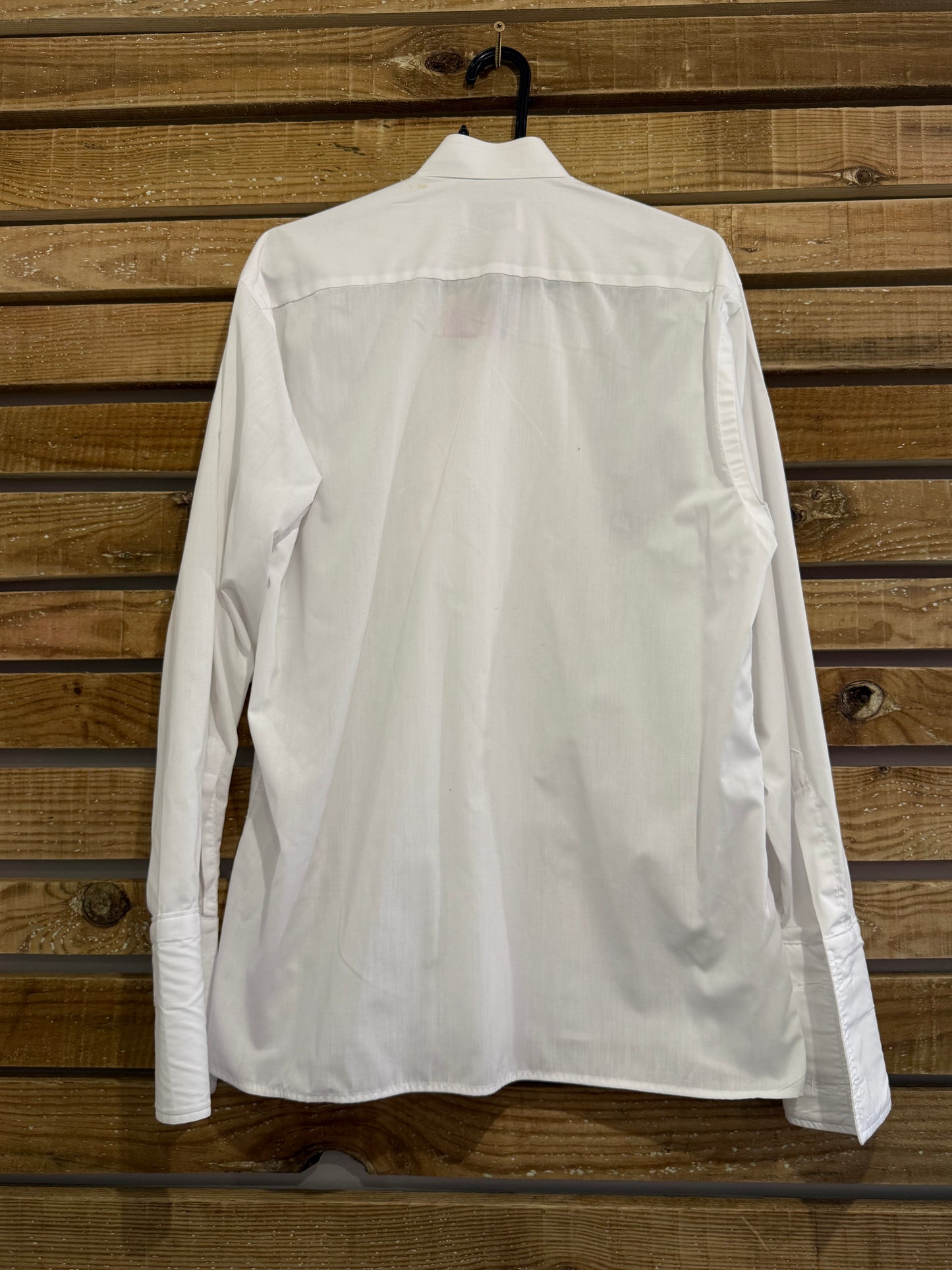 Rocola white Dress Shirt - French Cuffs, Tuxedo shirt. Size 16” collar. Size Large. Black tie.
