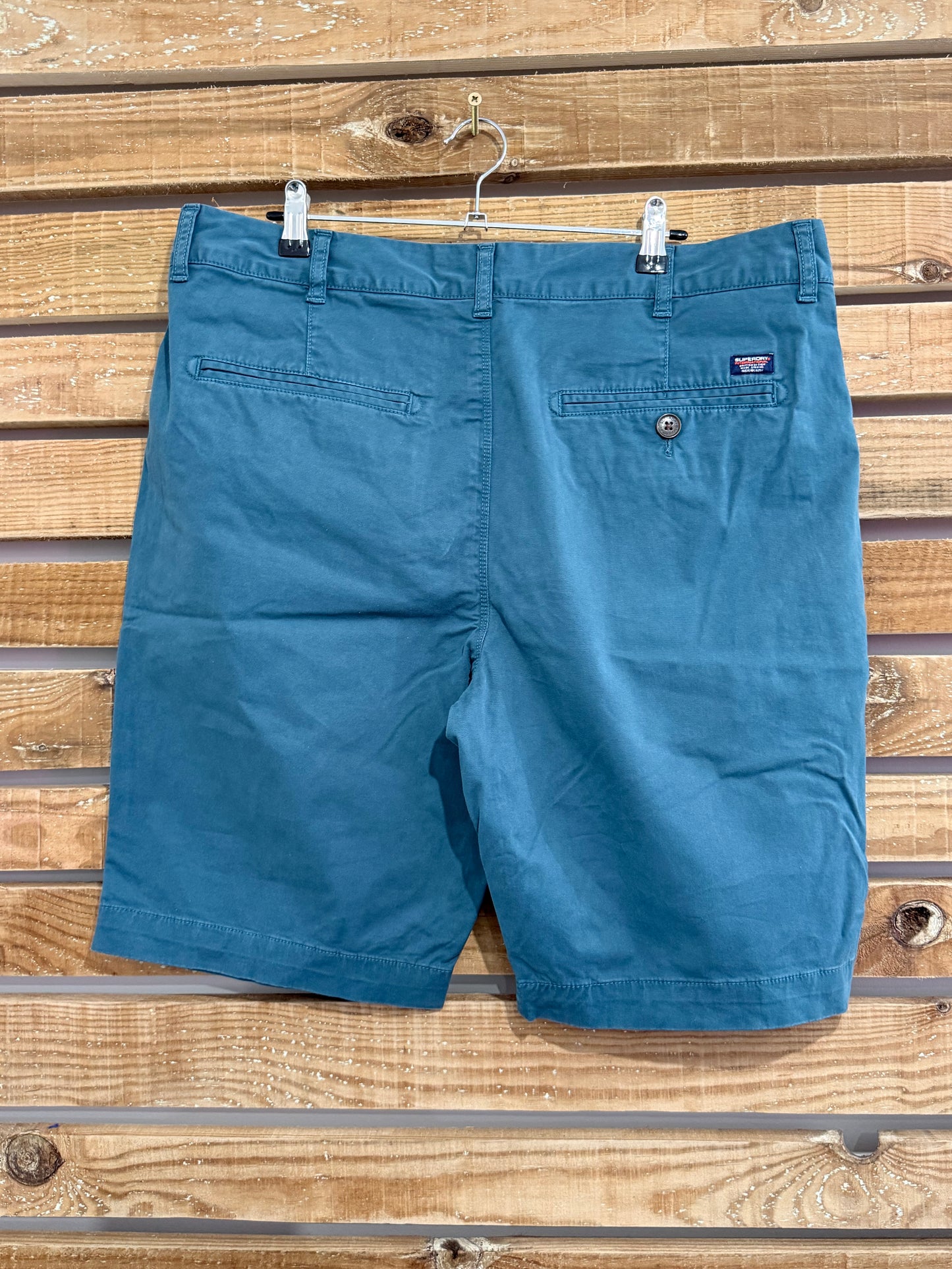 Superdry chino shorts. Summer. Blue. Size small. Waist 36”