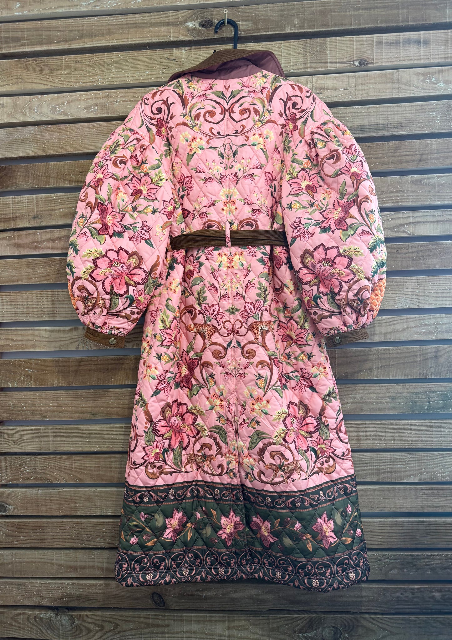 BNWT Barbour x Farm Rio Cami Quilted Jacket. Pink patchwork. Size XS.