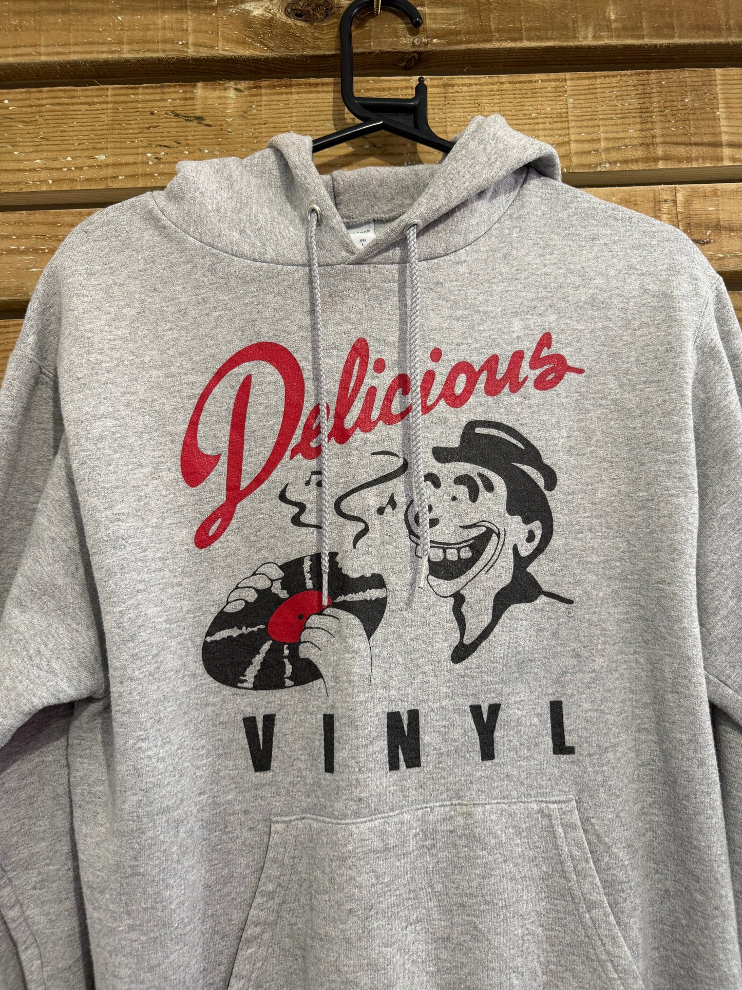 Vintage Y2K Champion Delicious Vinyl hoodie/ hooded sweater. Grey. Size Small.