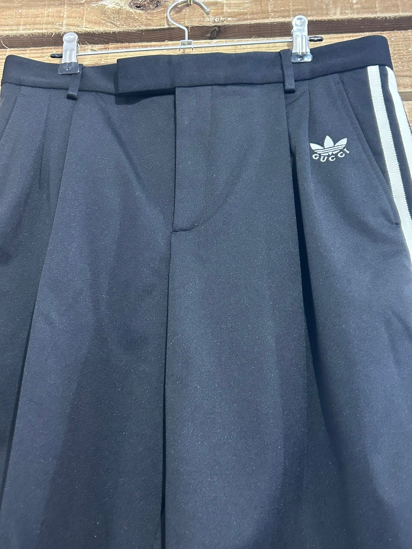 Gucci x Adidas black high waisted bermuda shorts/ trousers. Size 46. 31” waist, size 10-12.