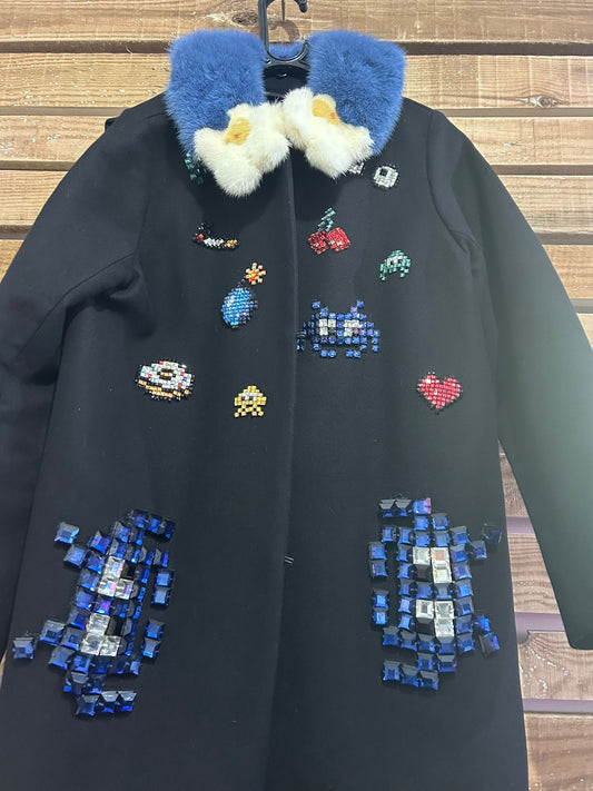 Anya Hindmarch Pac-man Coat with mink fur collar.