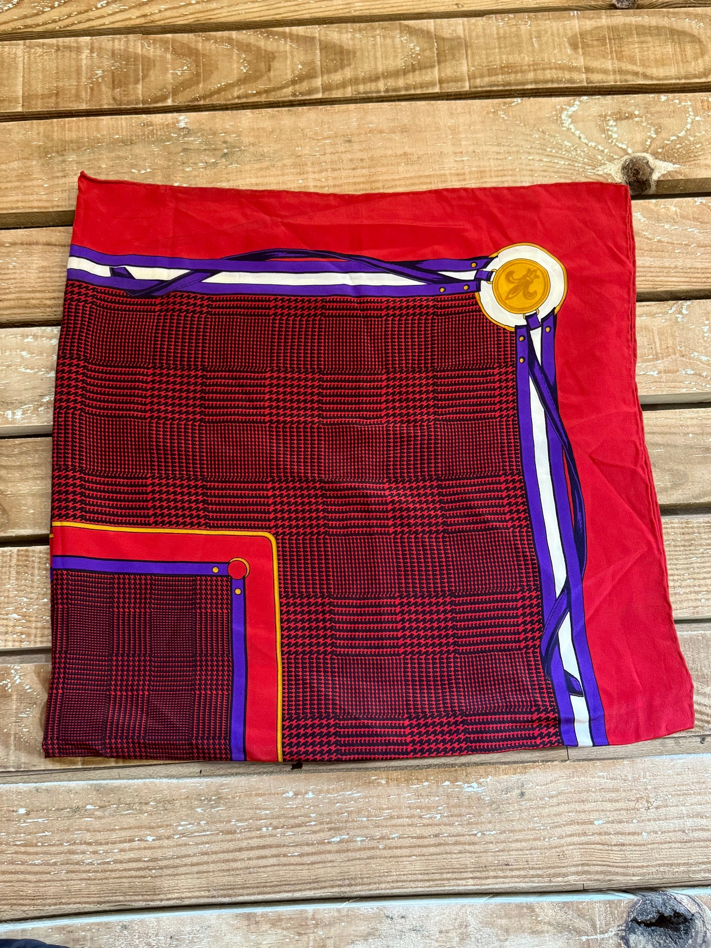 Vintage 80s Aquascutum silk scarf. Equestrian.