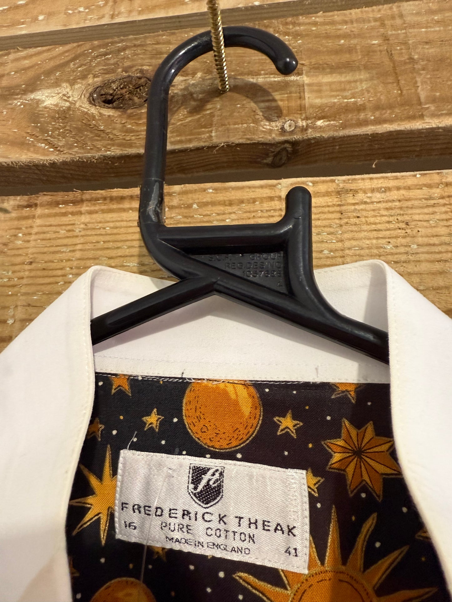 Frederick Theak white & stars & moon Dress Shirt - tuxedo, Size 16 collar. Size XL. Black tie.