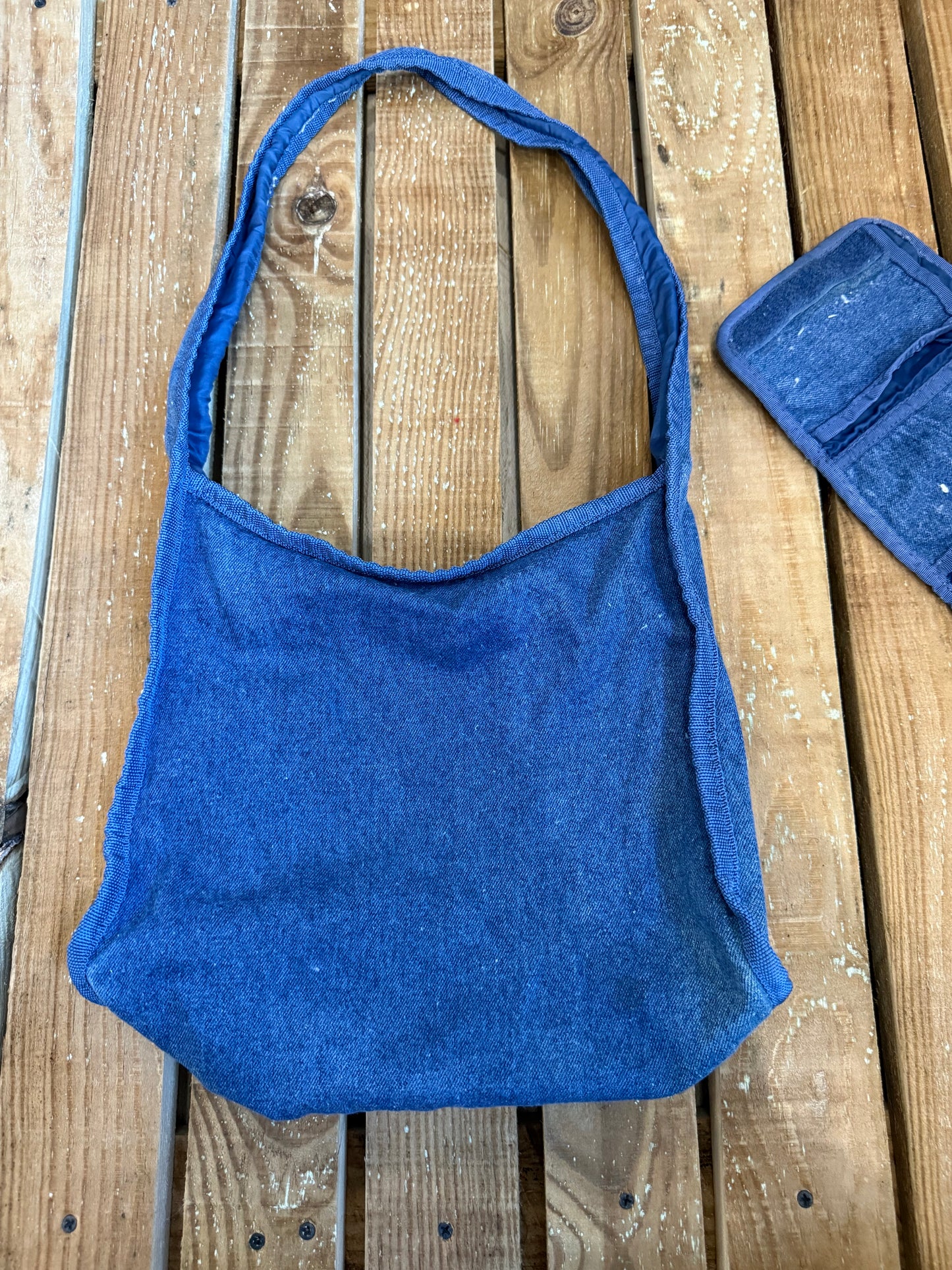 Vintage 90s RARE Hello Kitty denim shoulder bag with matching wallet/ purse. Embroidered.