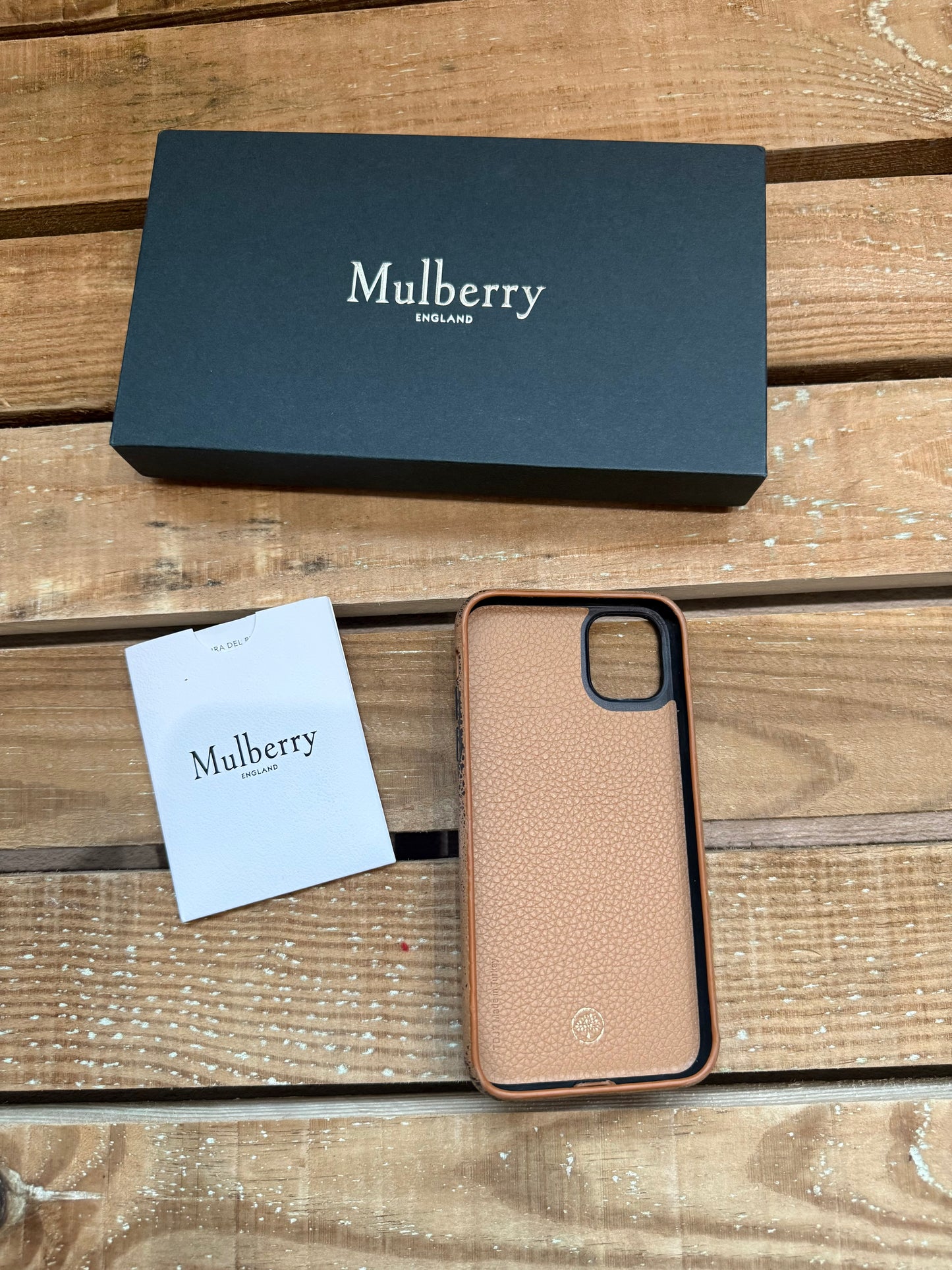 Mulberry boxed iPhone 11 phone case. Brown leather.