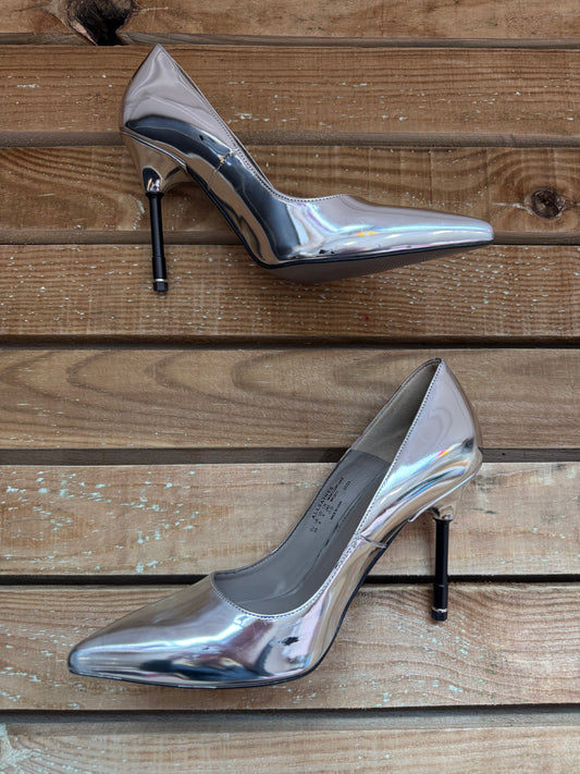 AllSaints Nova Metallic Leather Court Shoes/ Stilettos. Silver. EU39, UK6