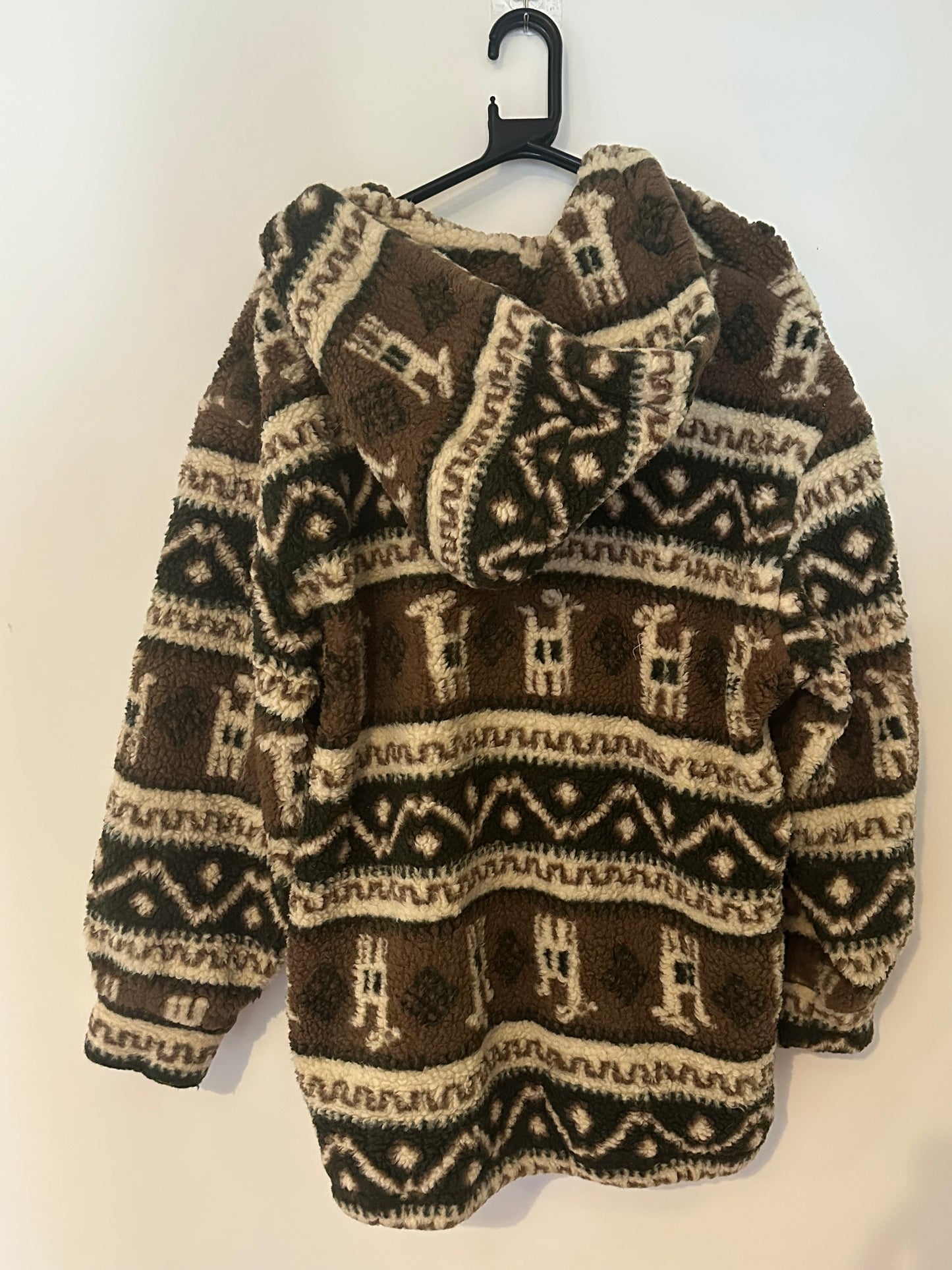 Vintage 90s Inca patterned zip up fleece coat. Size XL