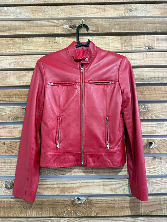 Vintage Y2K red leather bomber jacket. Size 12.
