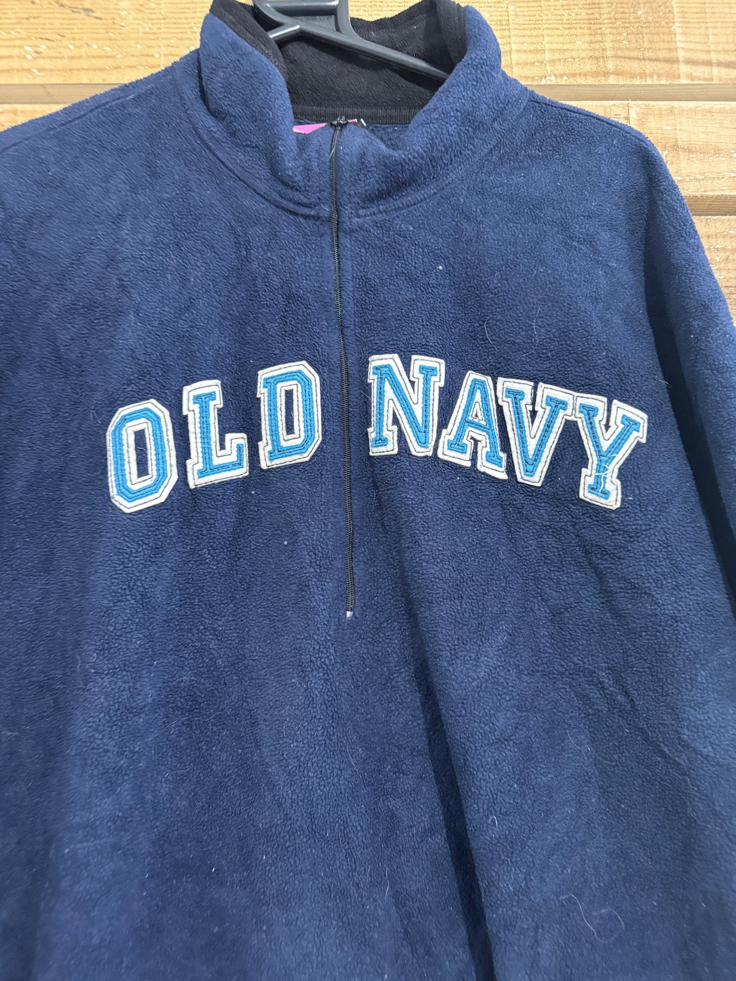 Vintage 90s Old Navy spell-out 1/4 zip fleece jacket. Blue. Size XXL