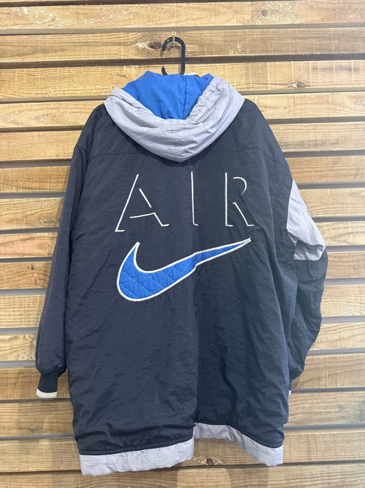 Vintage 90s Nike Air Swoosh Embroidered Spell-out Full Zip Hoodie Puffer Coat Jacket. Size XXL.
