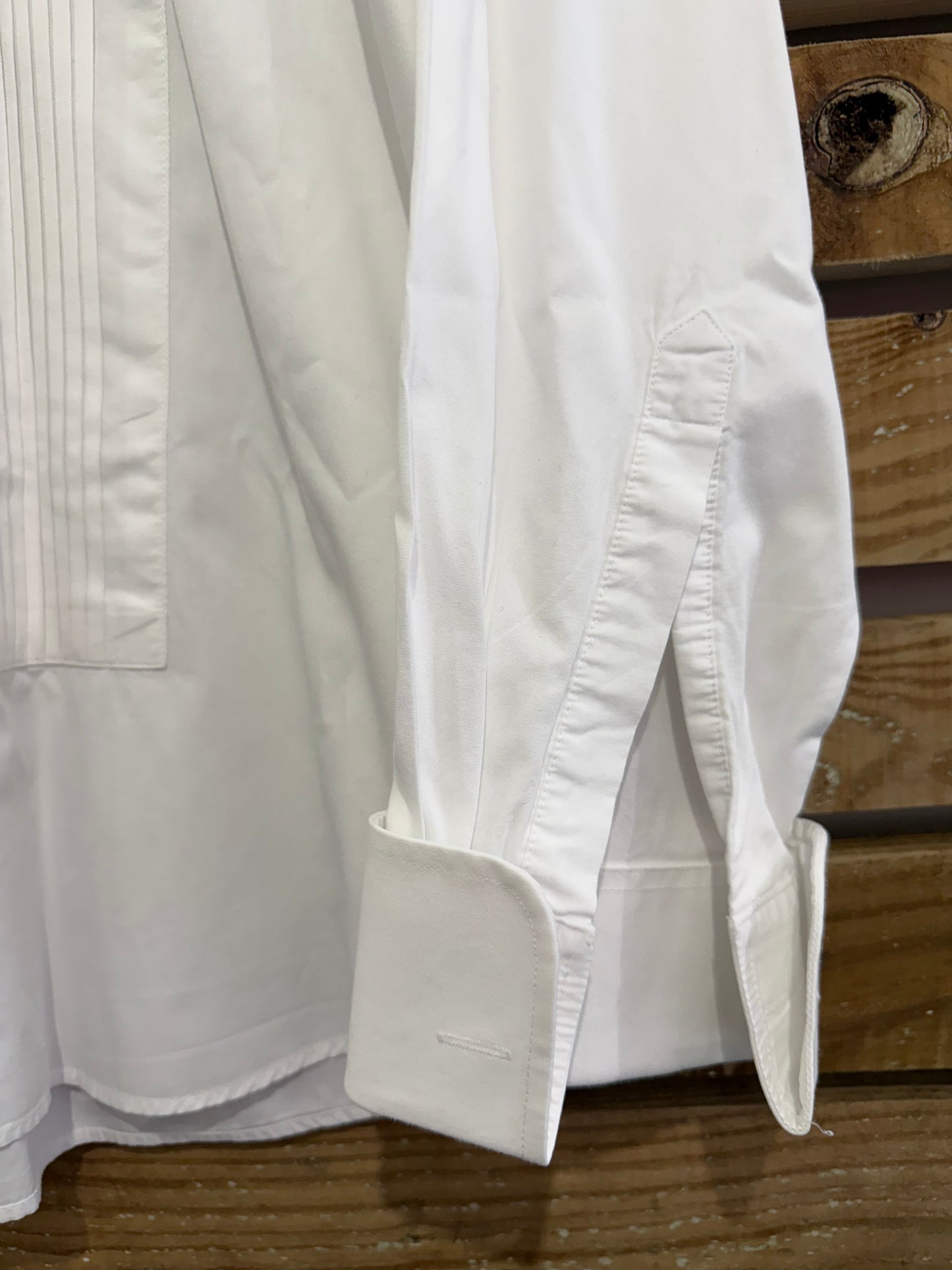 Frederick Theak white Dress Shirt - French Cuffs, Size 15.5 collar. Size Large. Black tie.