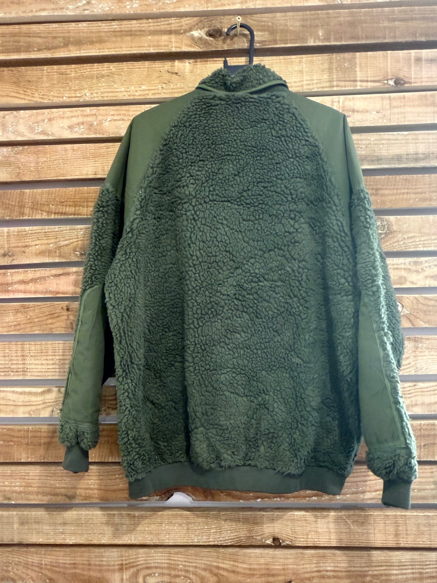 Vintage 90s Khaki green zip up fleece jacket. Fishing/ outdoors. Size XL