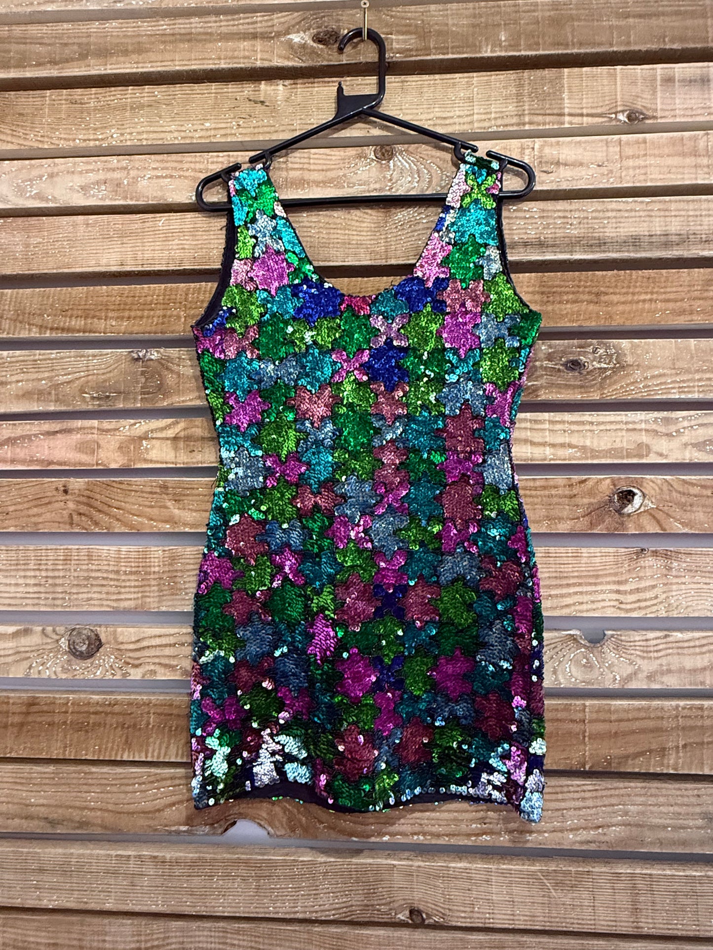 Vintage 80s sequin multicoloured dress. Party/ Festival/ Christmas. Size 10