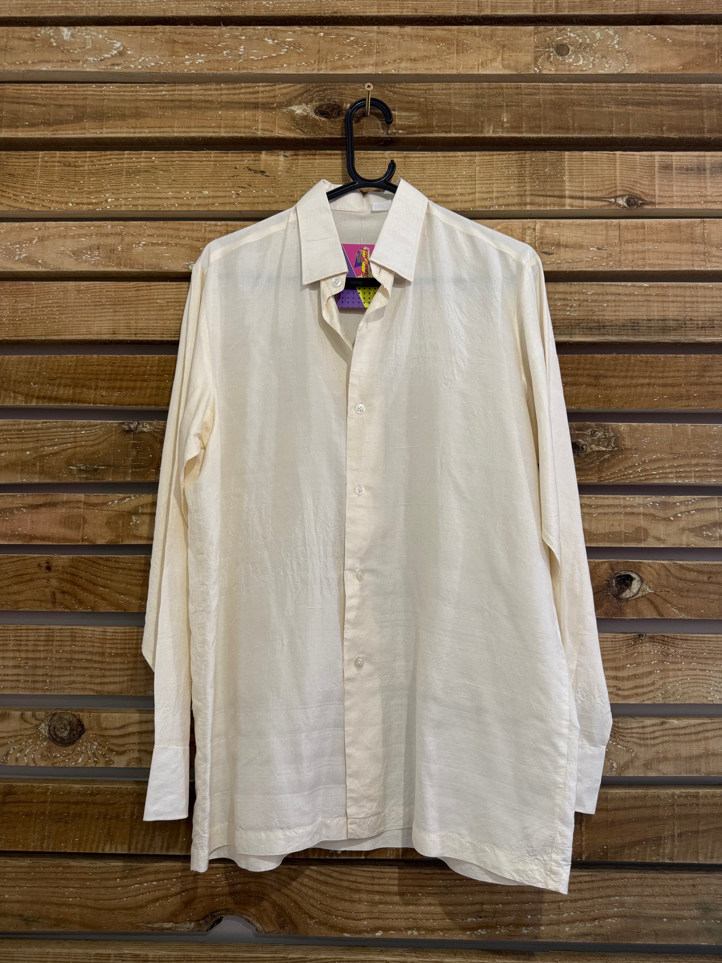 Vintage deadstock 80s cream silk button up top/ shirt. Size Medium.