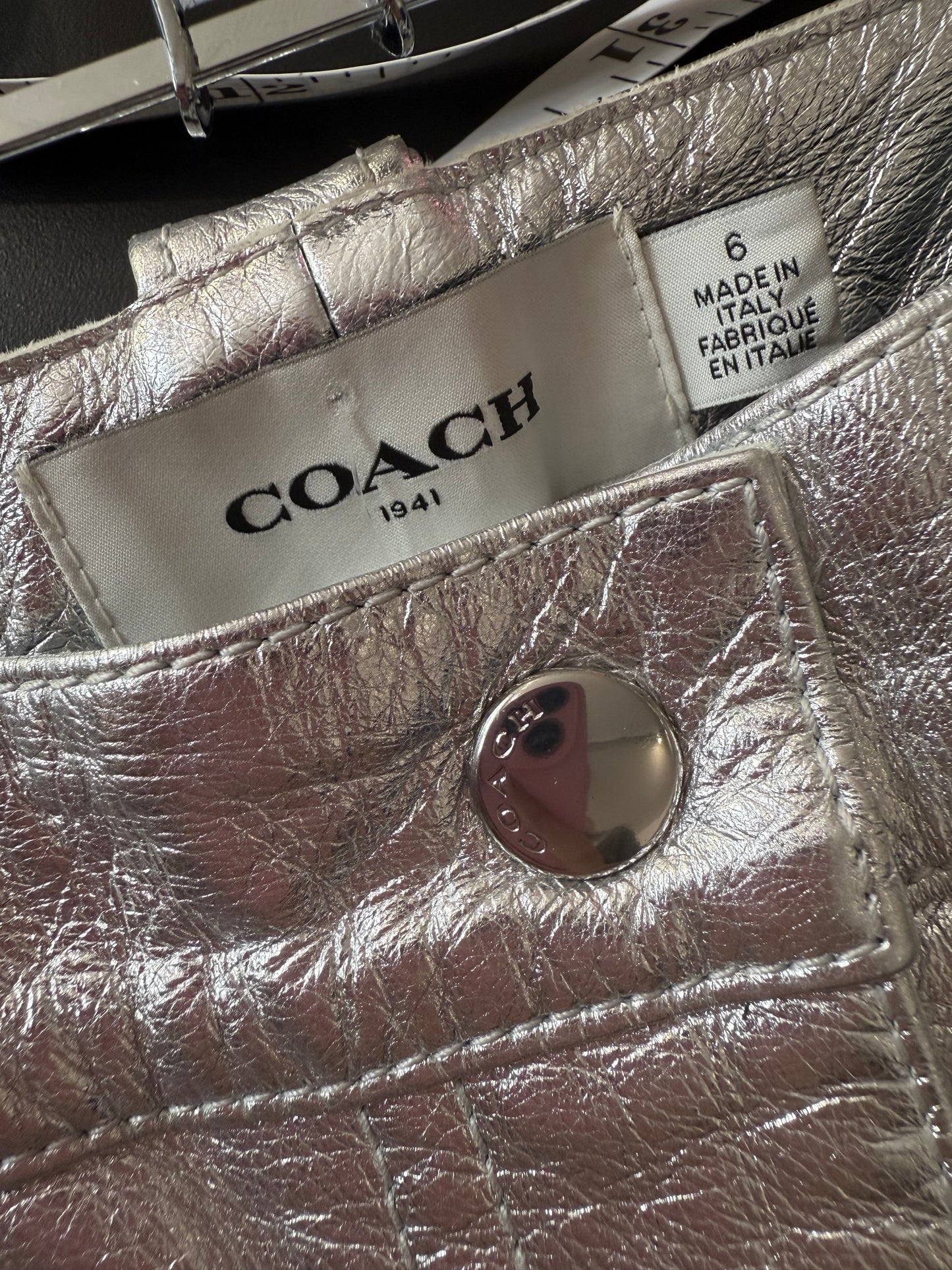 Coach silver metallic leather lambskin pants/ trousers. 32” waist. UK12