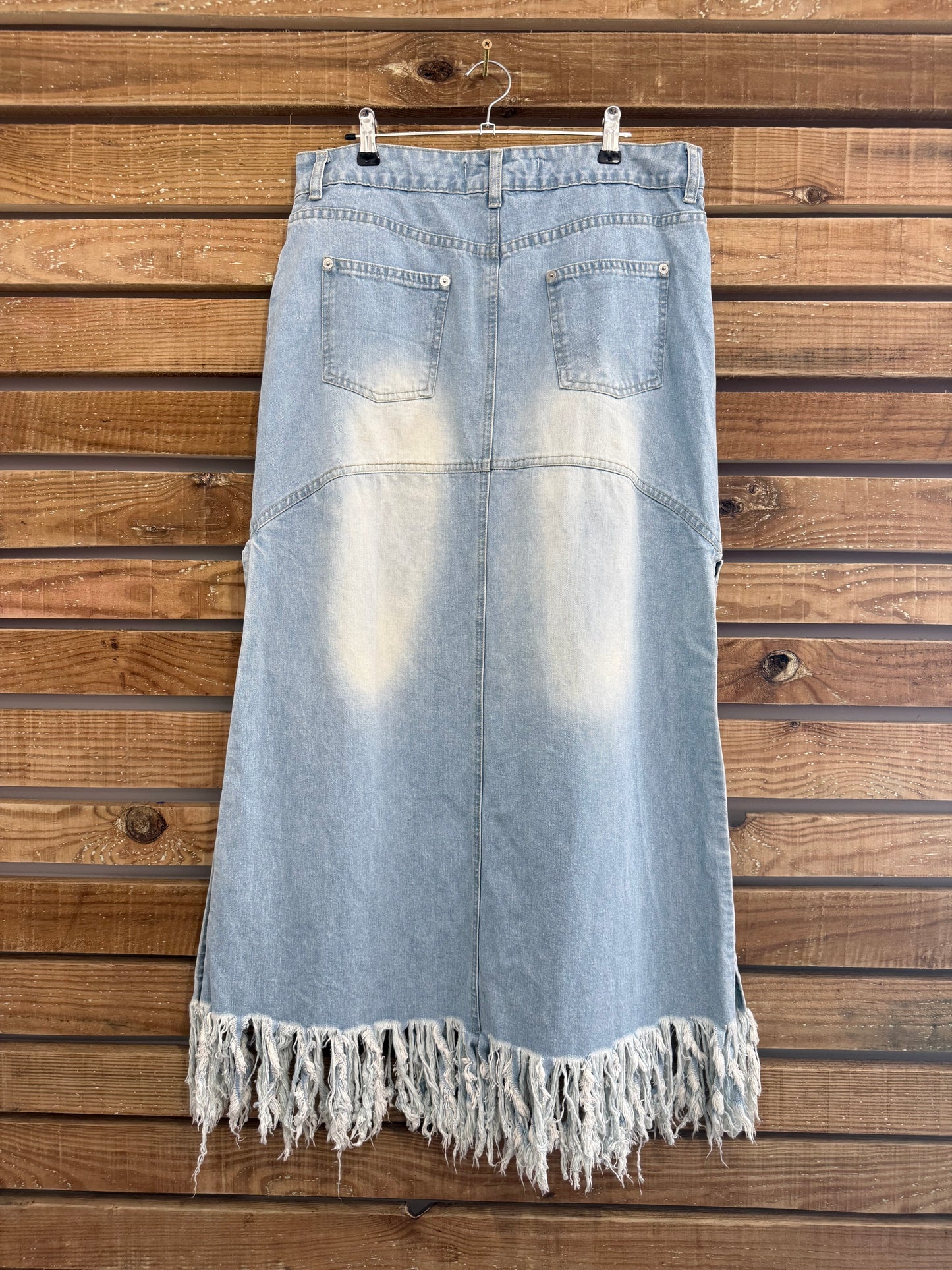 Vintage Y2K Morgan de Toi denim maxi skirt. Tassels. Eu42. Size UK12 32” waist.