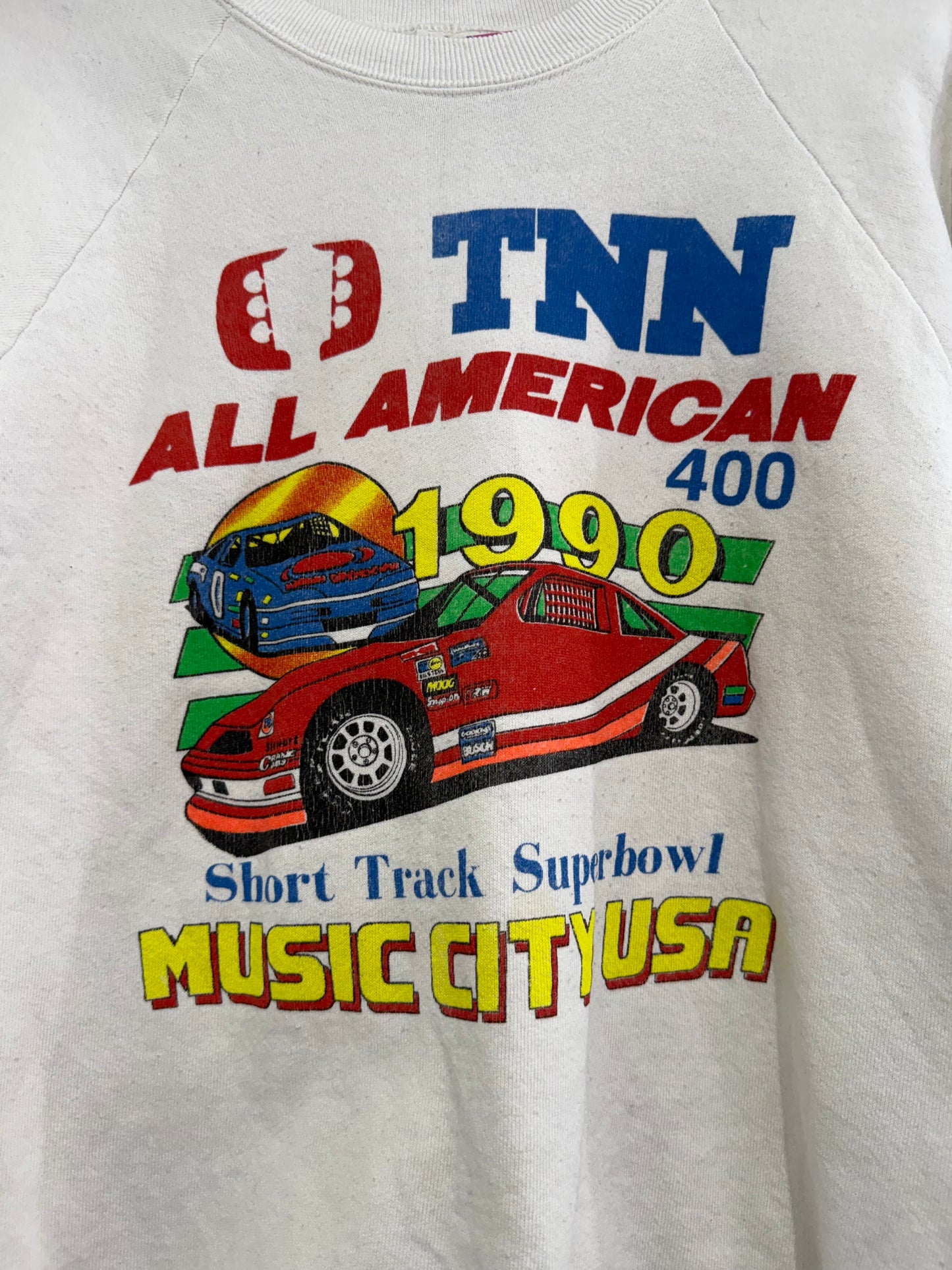 Vintage 90s TNN All American short track Super Bowl sweater/ sweatshirt. USA. Size Small.