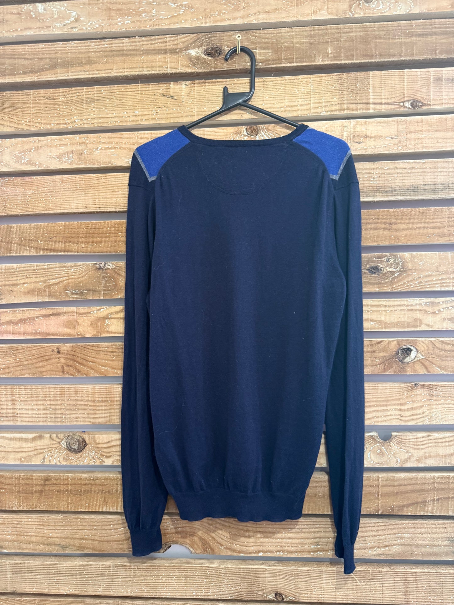 Vintage 90s Tommy Hilfiger argyle v neck cotton cashmere jumper/ sweater. Blue. Size Medium.
