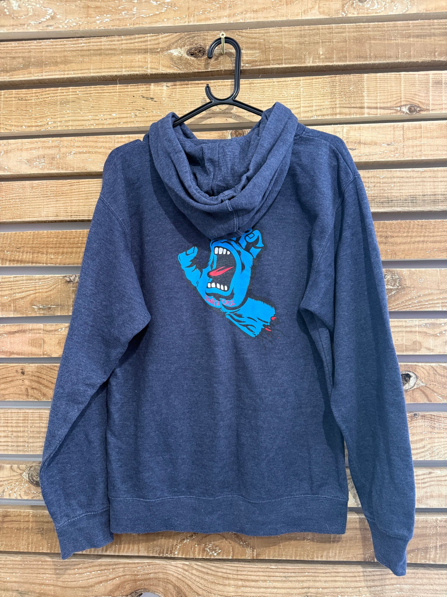 Vintage Y2K Santa Cruz Screaming Hand Skateboard hoodie/ hooded sweater. Blue. Size Small.