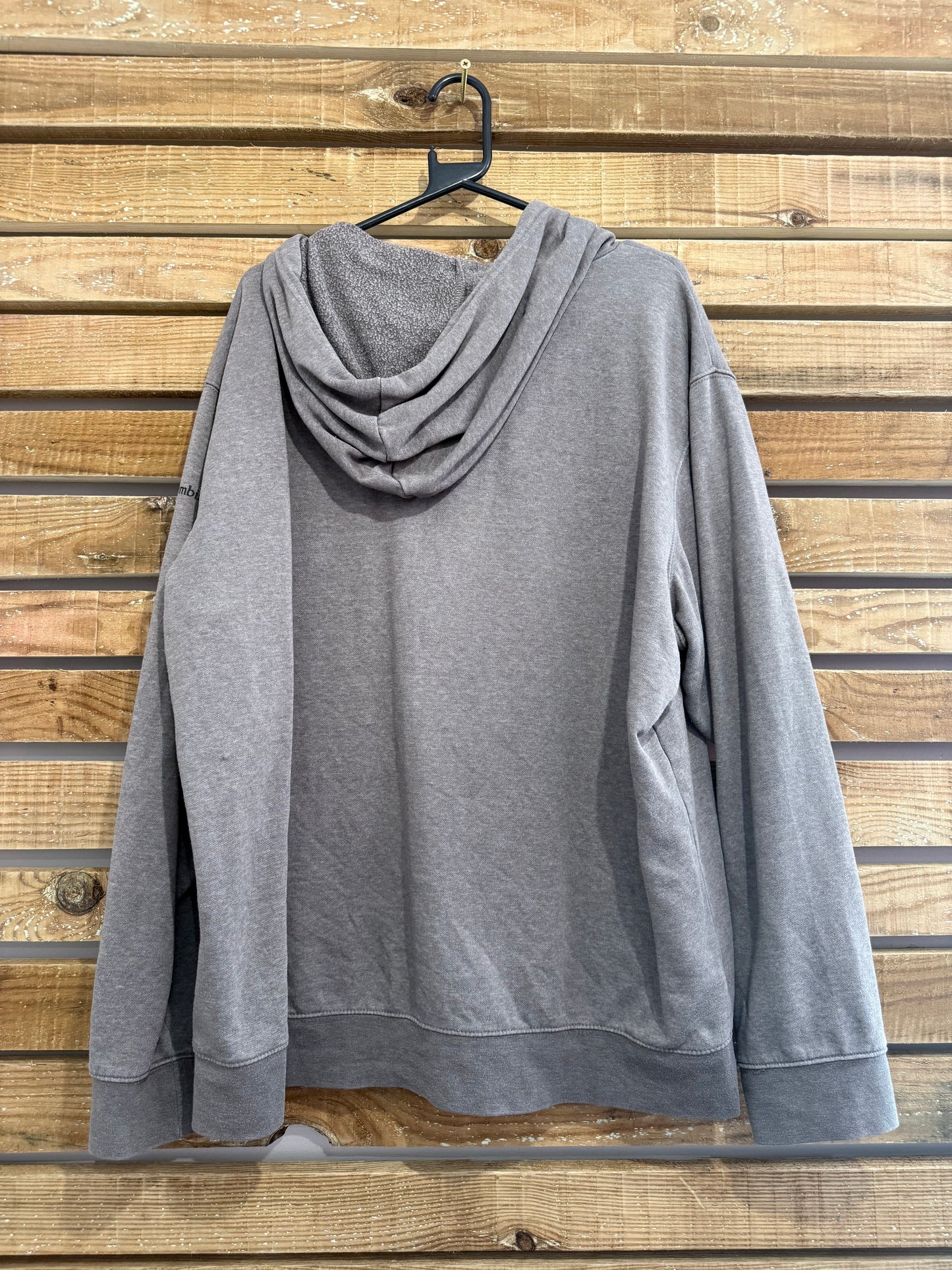 Vintage 90s Columbia Spell-out hoodie/ hooded sweater. Grey. Size XXL.
