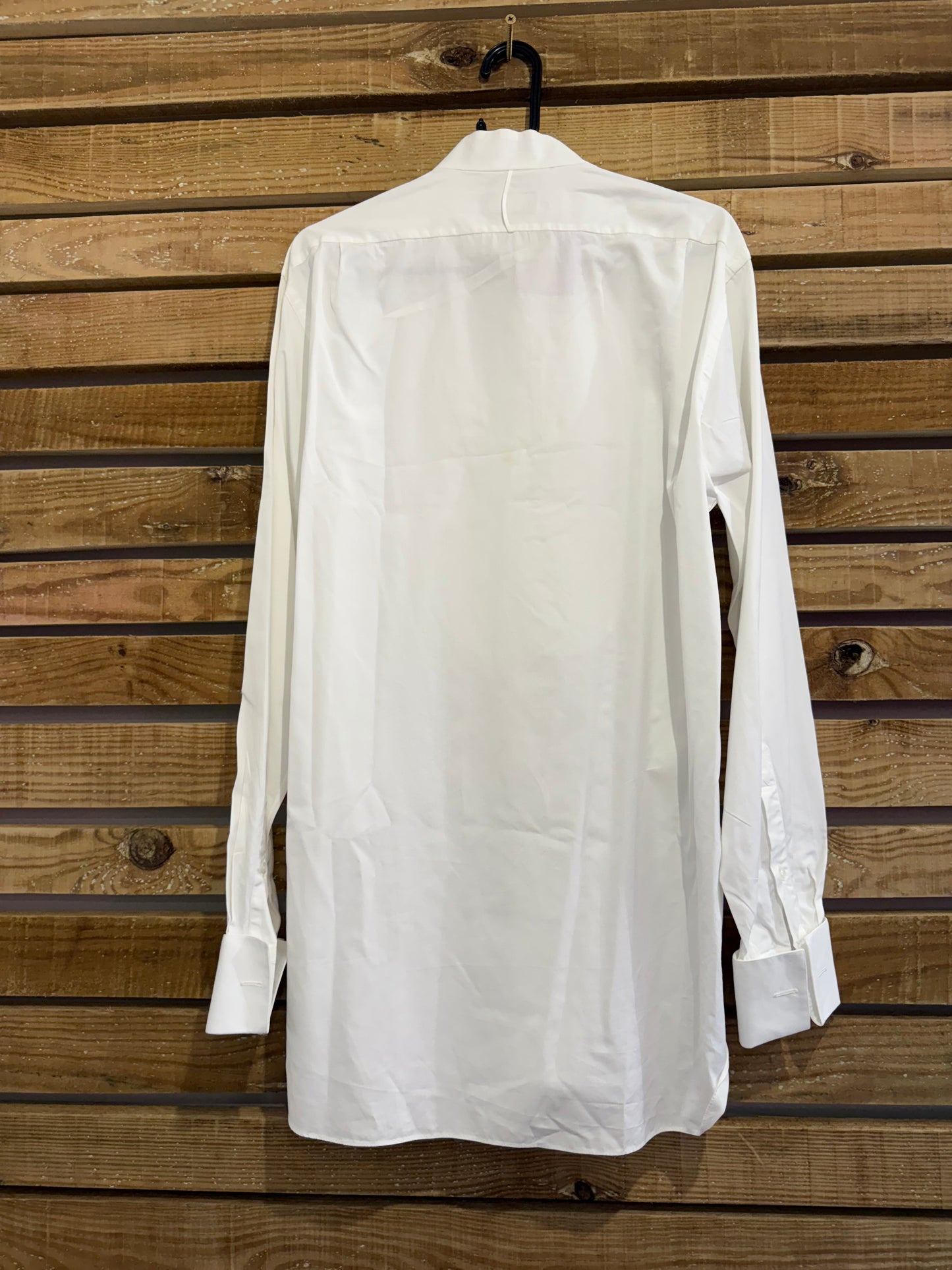Ralph Lauren purple label white Dress Shirt - French Cuffs, Size 15.5 collar. Size Large. Black tie.