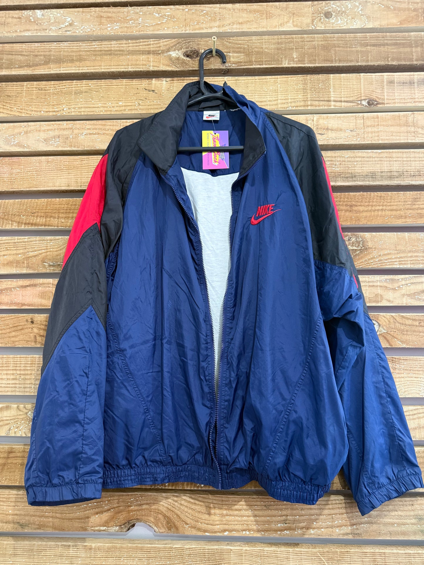 Vintage 90s Nike Swoosh zip up windbreaker/ shell track jacket. Size XL. Festival.