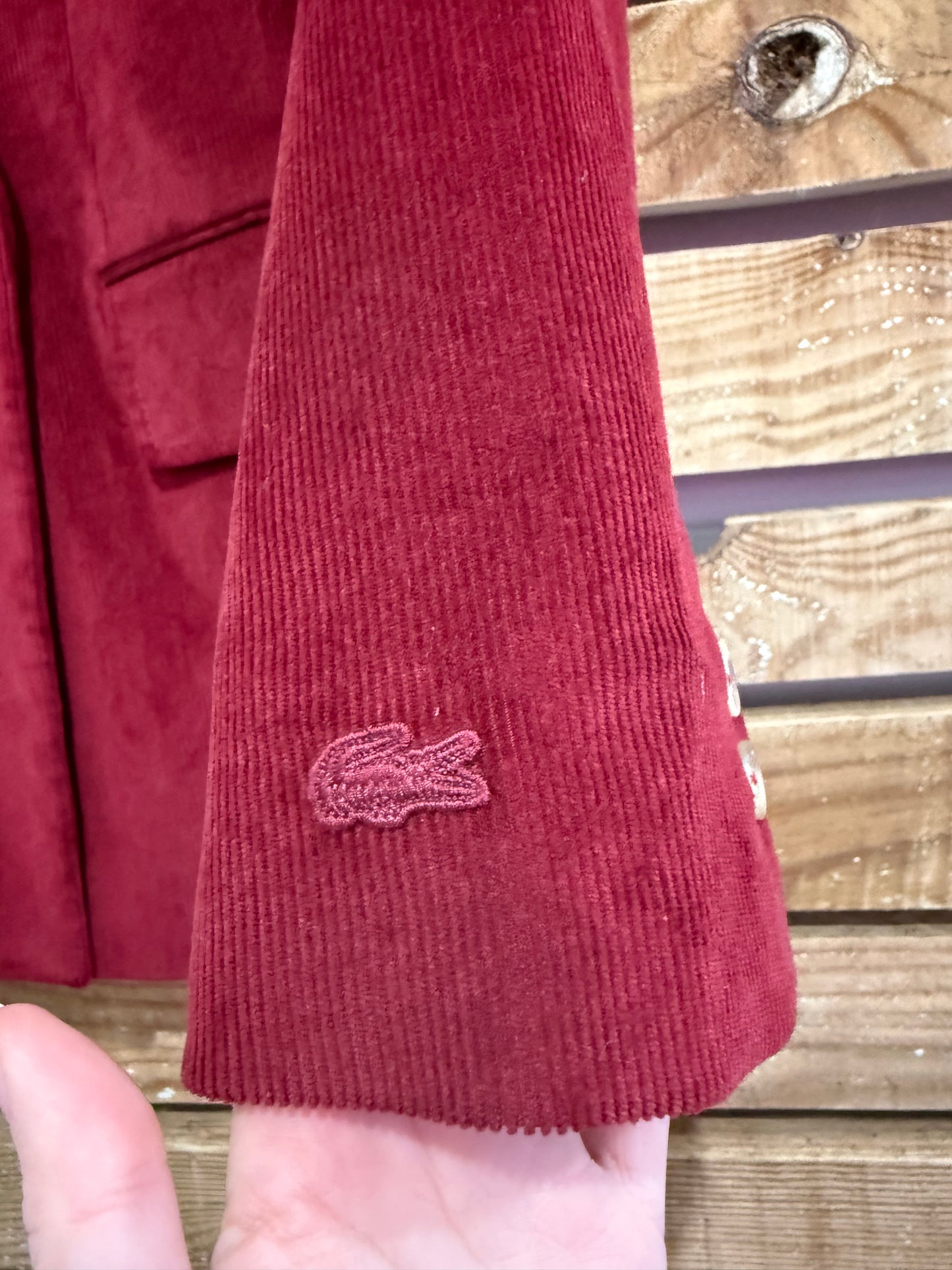 Lacoste cord double breasted blazer jacket. Size 38. Burgundy.