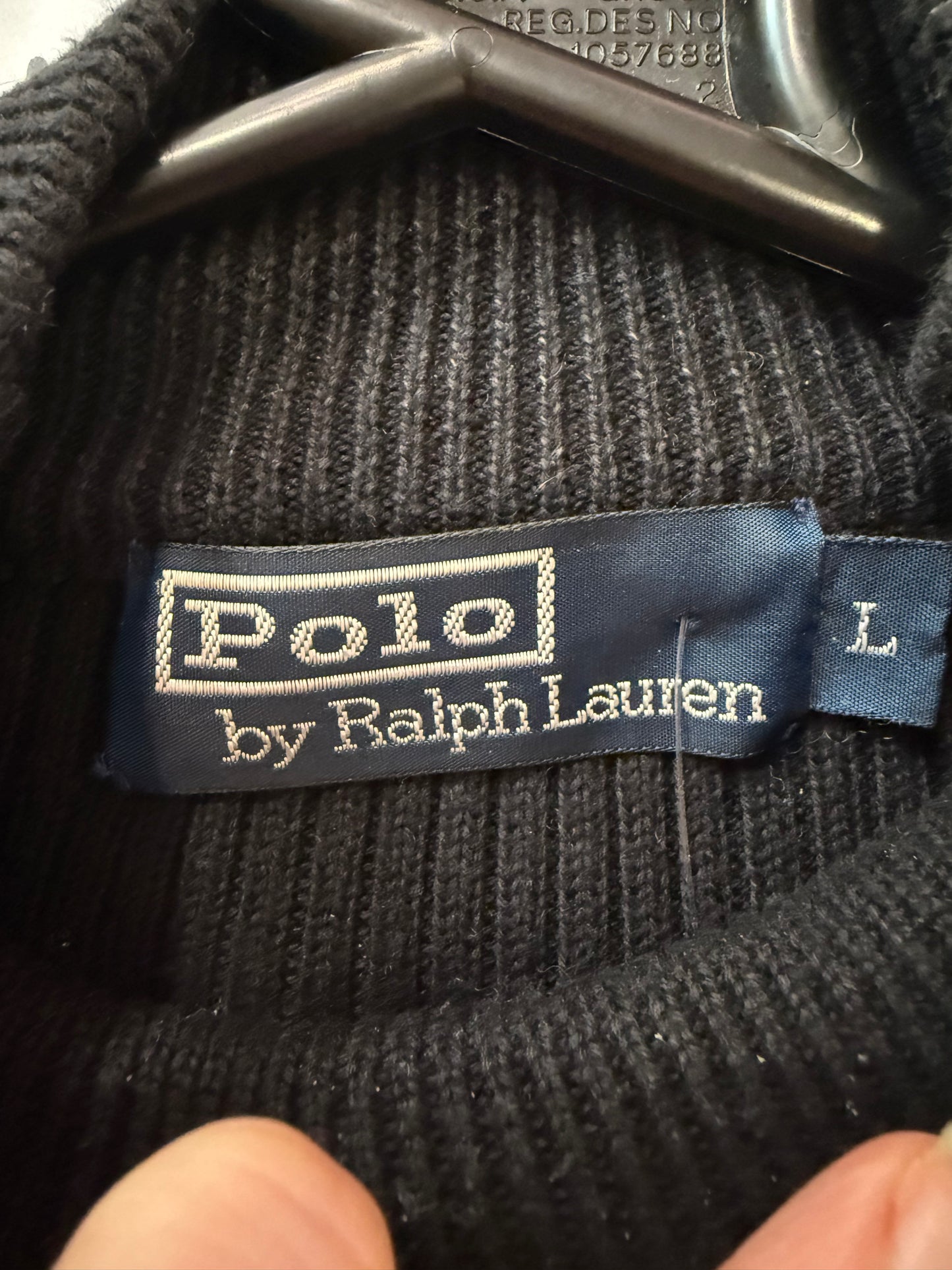 Vintage 90s Ralph Lauren button up knit crewneck jumper/ sweater. Black. Size Large.