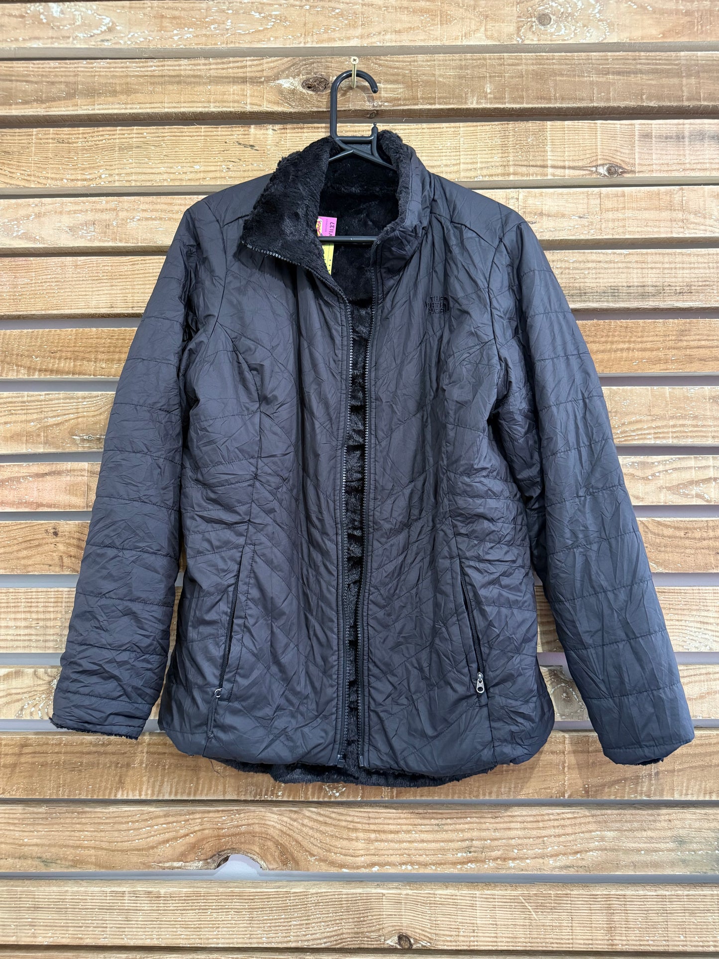 Vintage 90s The North Face reversible Waterproof quilted puffer fleece Outdoors Jacket. Black. Size Large.
