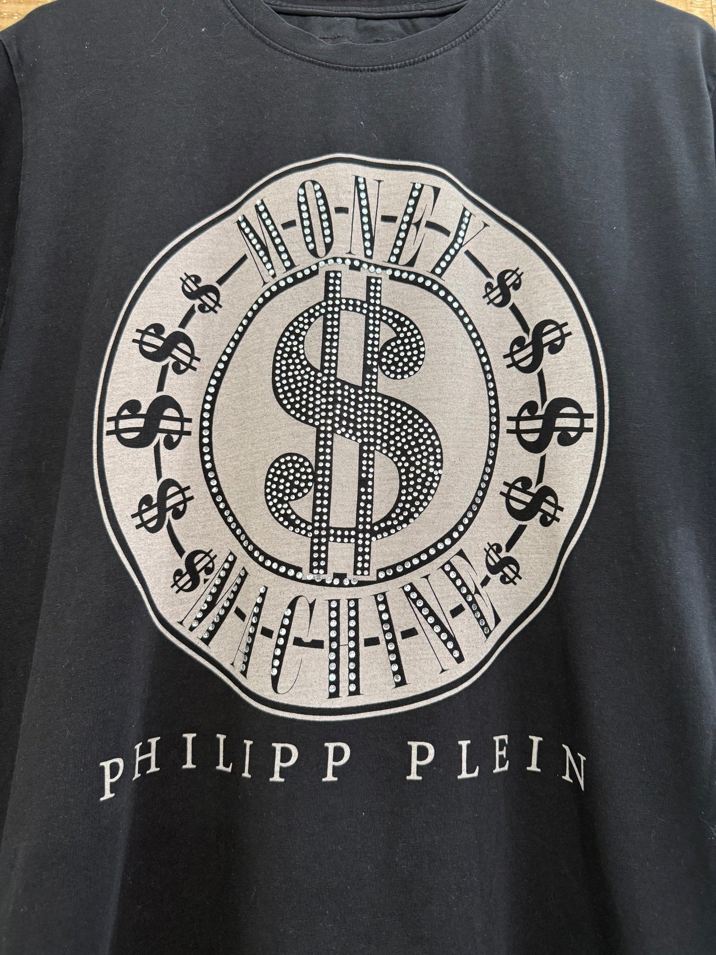 Phillip Plein Money Machine dollar print T-shirt. Diamanté. Size XL