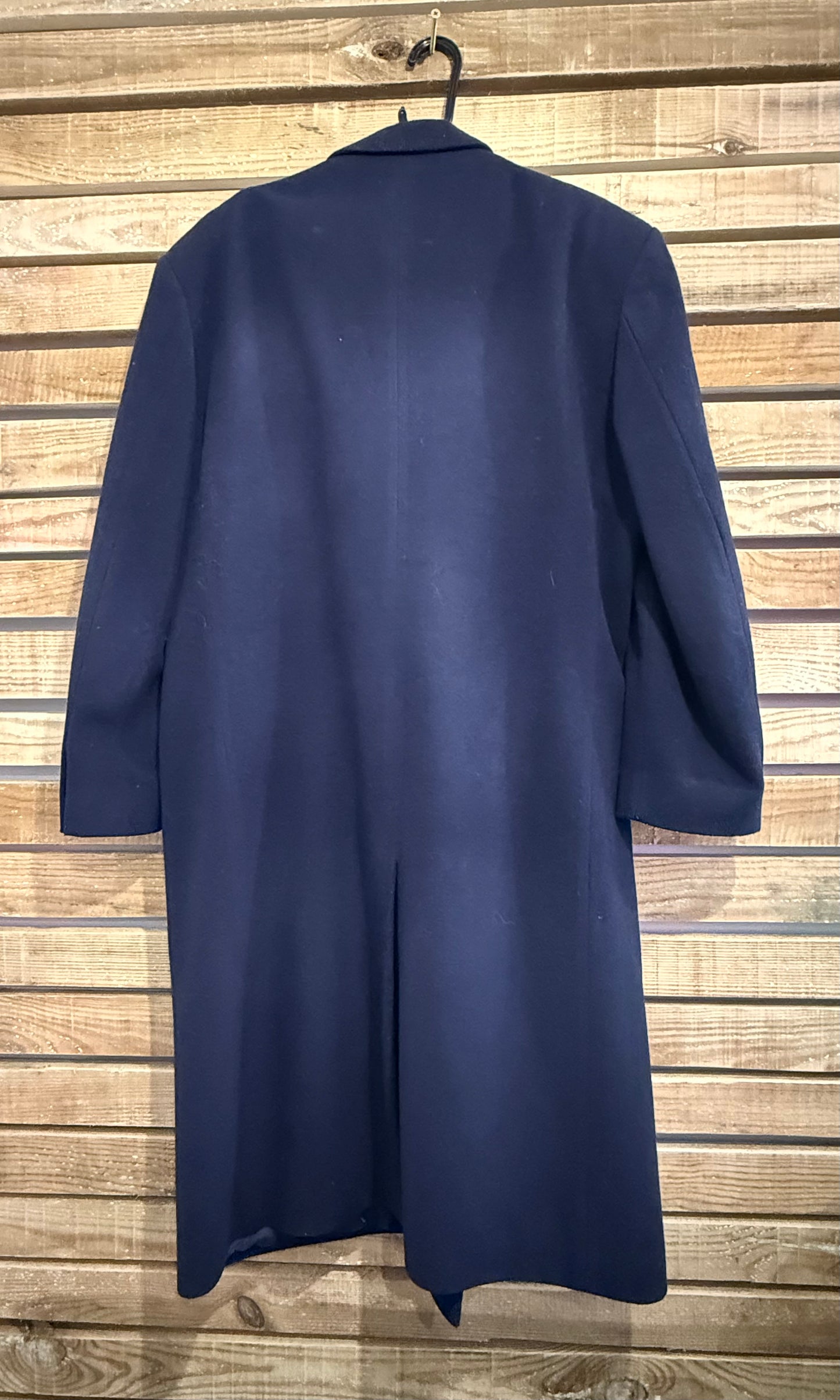 Vintage 80s Wool & Cashmere Douglas  double breasted Coat. Navy. Size large.