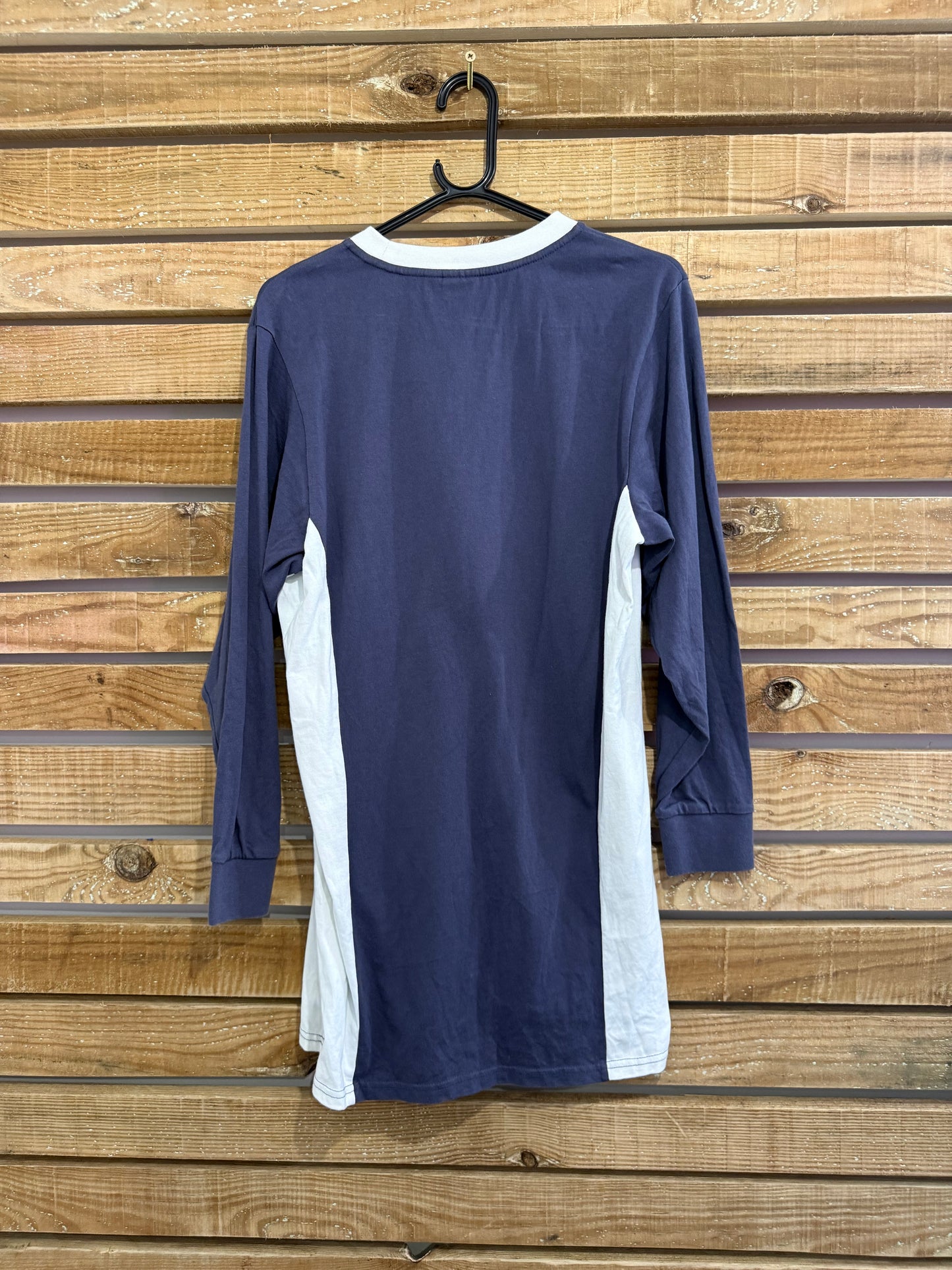 Adidas spell-out long sleeved dress. Navy & white. Size 10.
