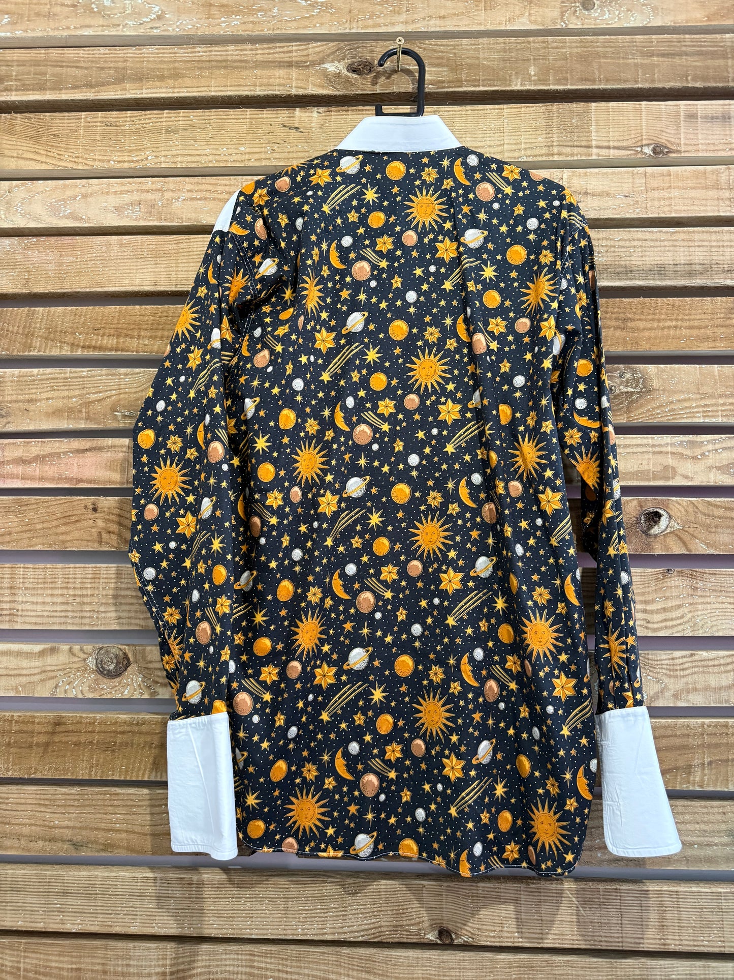 Frederick Theak white & stars & moon Dress Shirt - tuxedo, Size 16 collar. Size XL. Black tie.