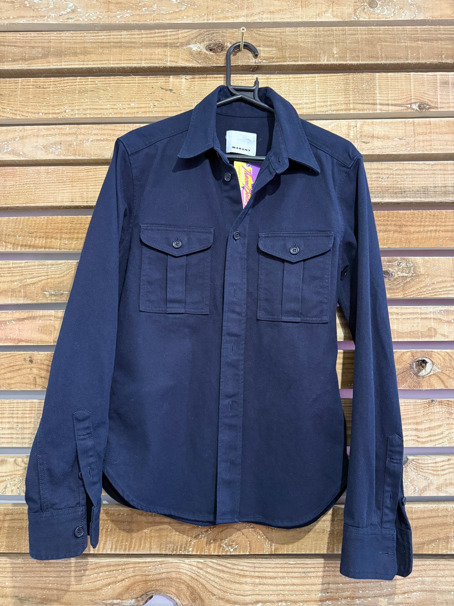 Isabel Marant heavy cotton denim button up blue shirt. Size XS.