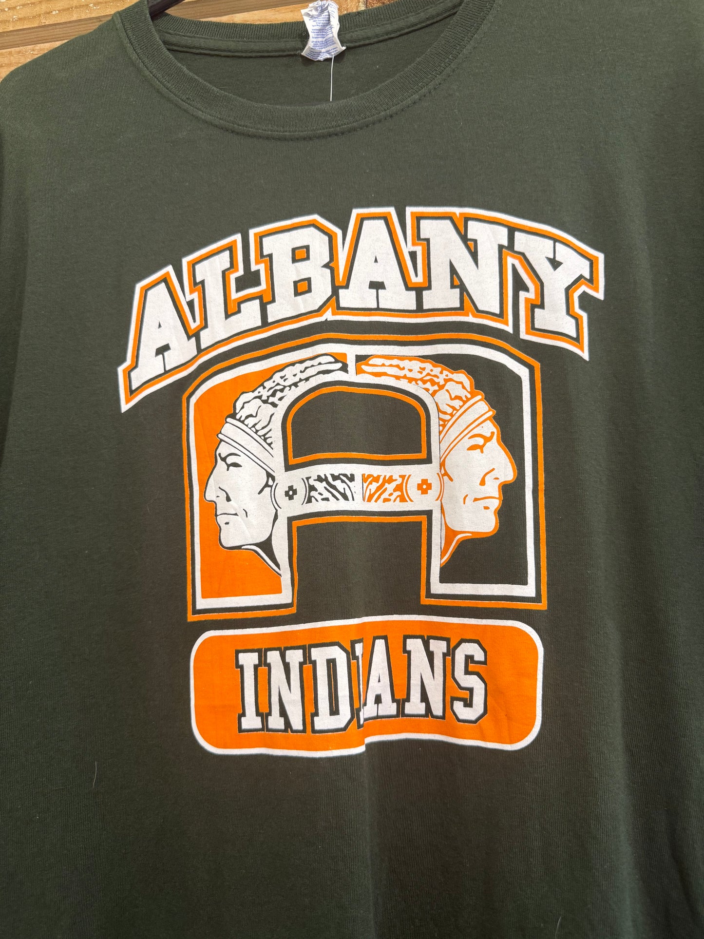 Vintage 90s Albany Indians USA American spell-out t-shirt. Size Large