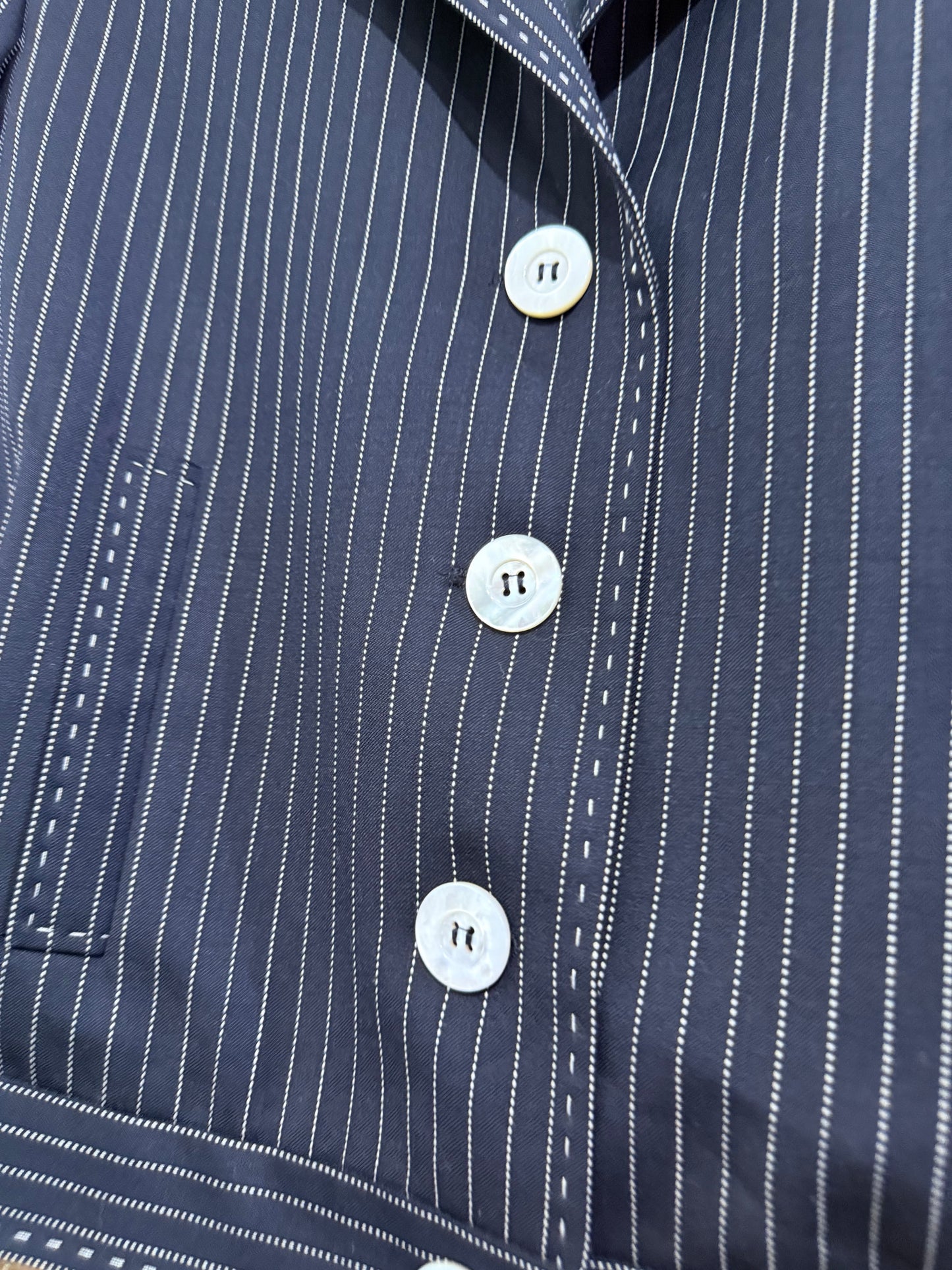 Vintage 80s Escada blue pinstripe button up jacket. Size 38. Up to a UK14.