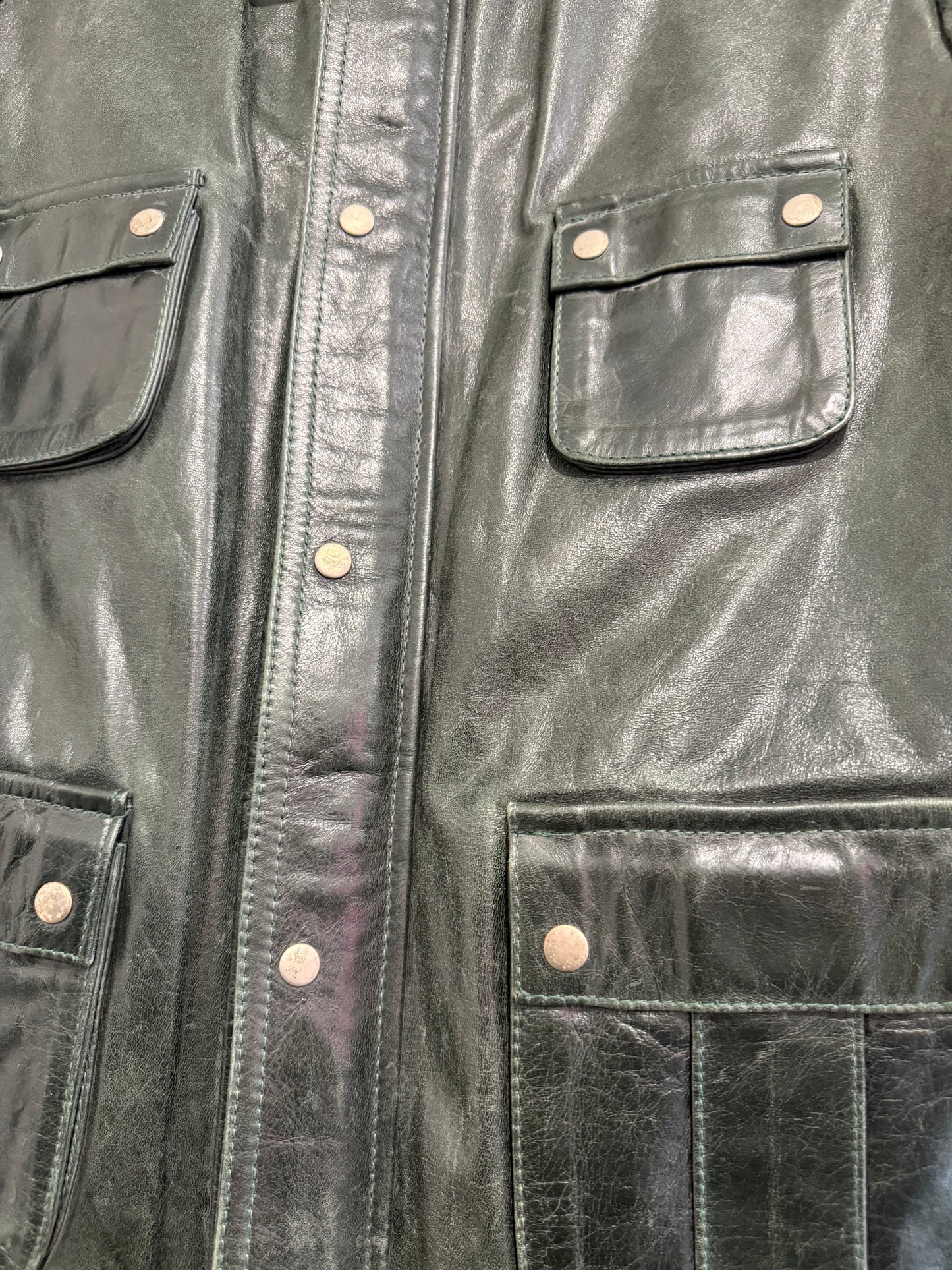 Vintage Y2K Green leather bomber jacket. Size 16