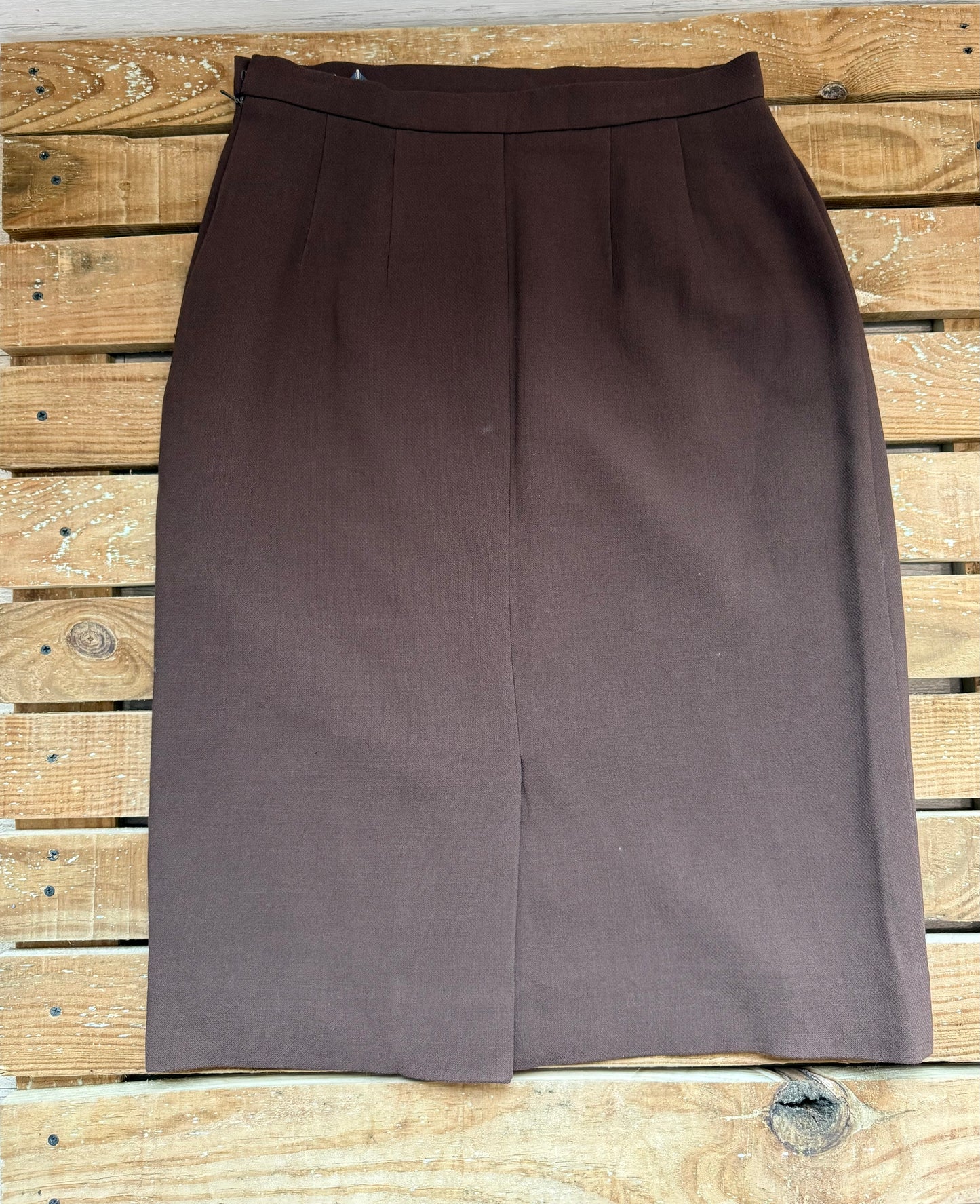 Vintage 80s, 40s style, Aquascutum brown wool skirt. Size UK8, 28” waist