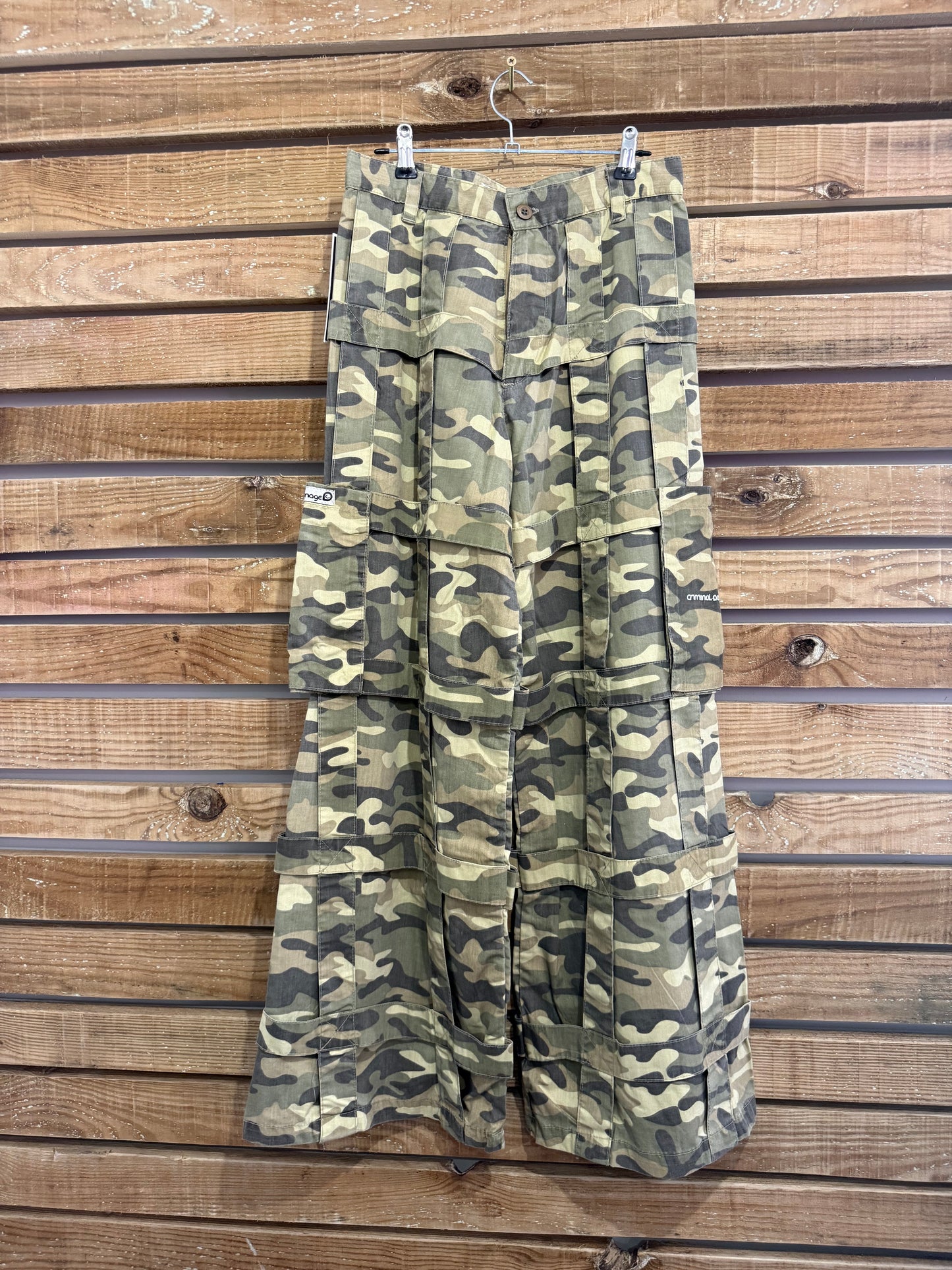 Vintage 90s Criminal Damage Deadstock/ BNWT Camo Lattice Cargo Trousers/ pants. Waist 28”. Rave/ Festival