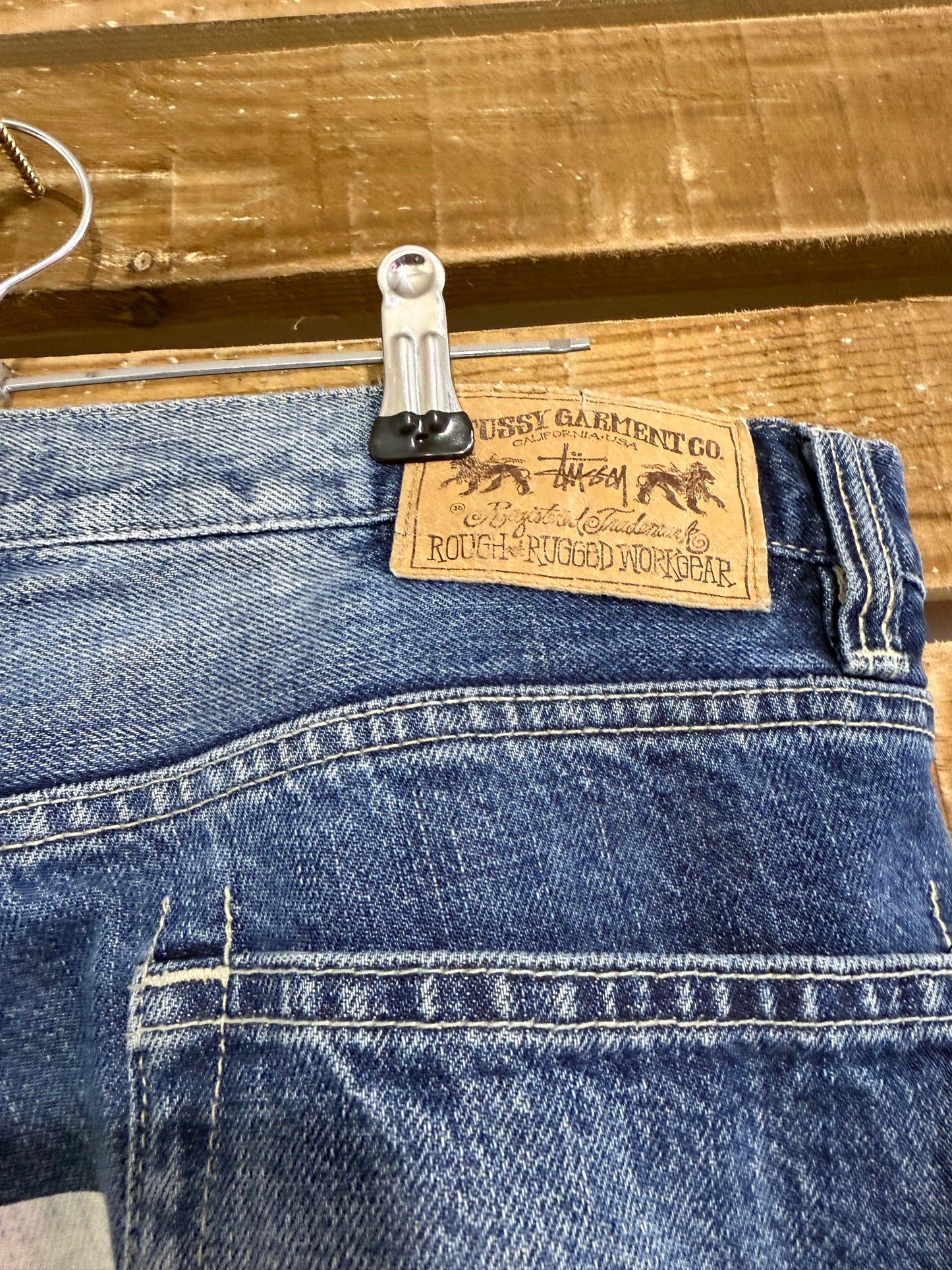 Vintage RARE Y2K Stüssy spell-out Jeans. Blue. 36” waist, 30” leg.