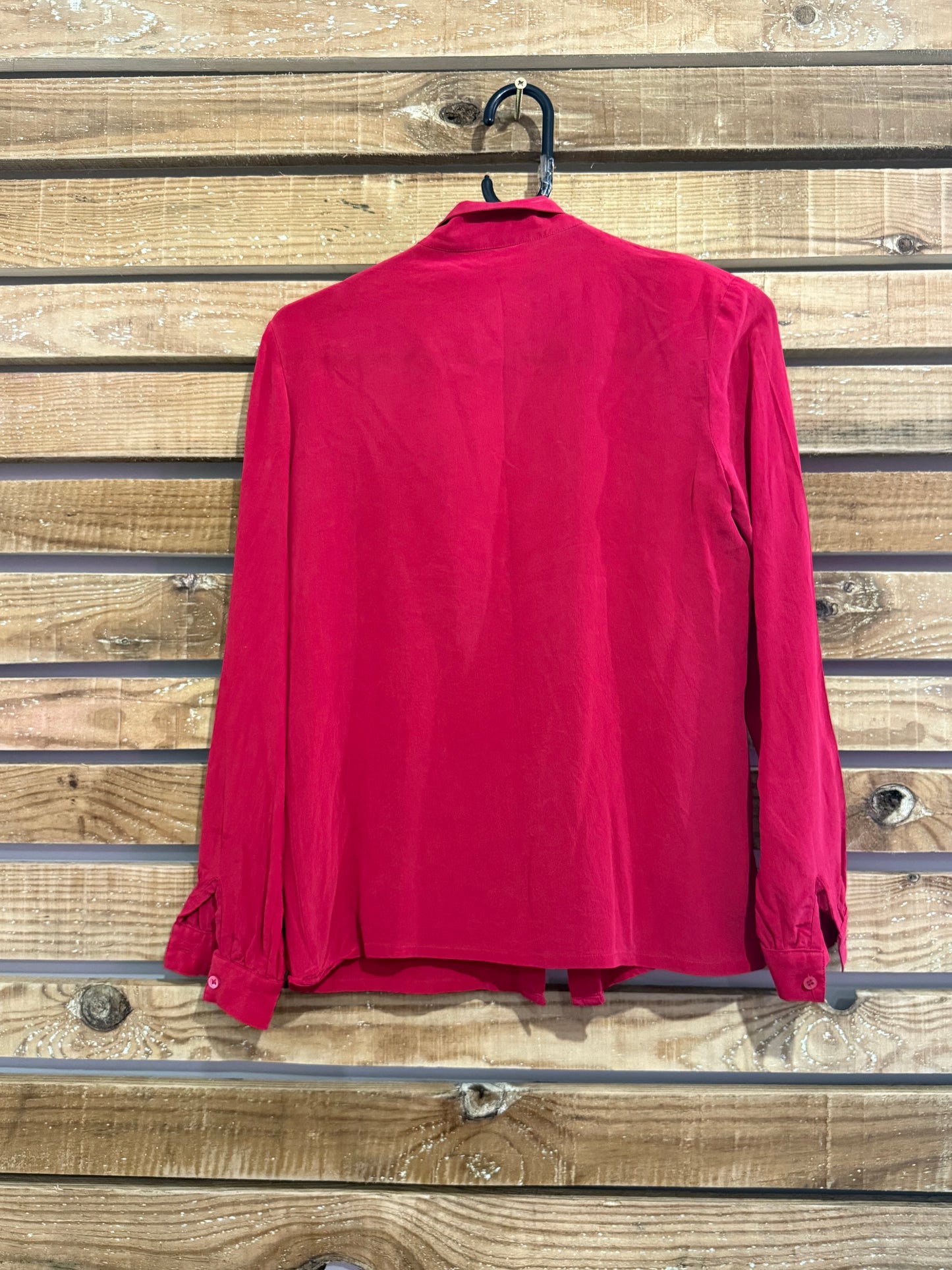 Vintage 80s Zandra Rhodes red ruffled silk blouse/ top. Free sizing up to a UK 12