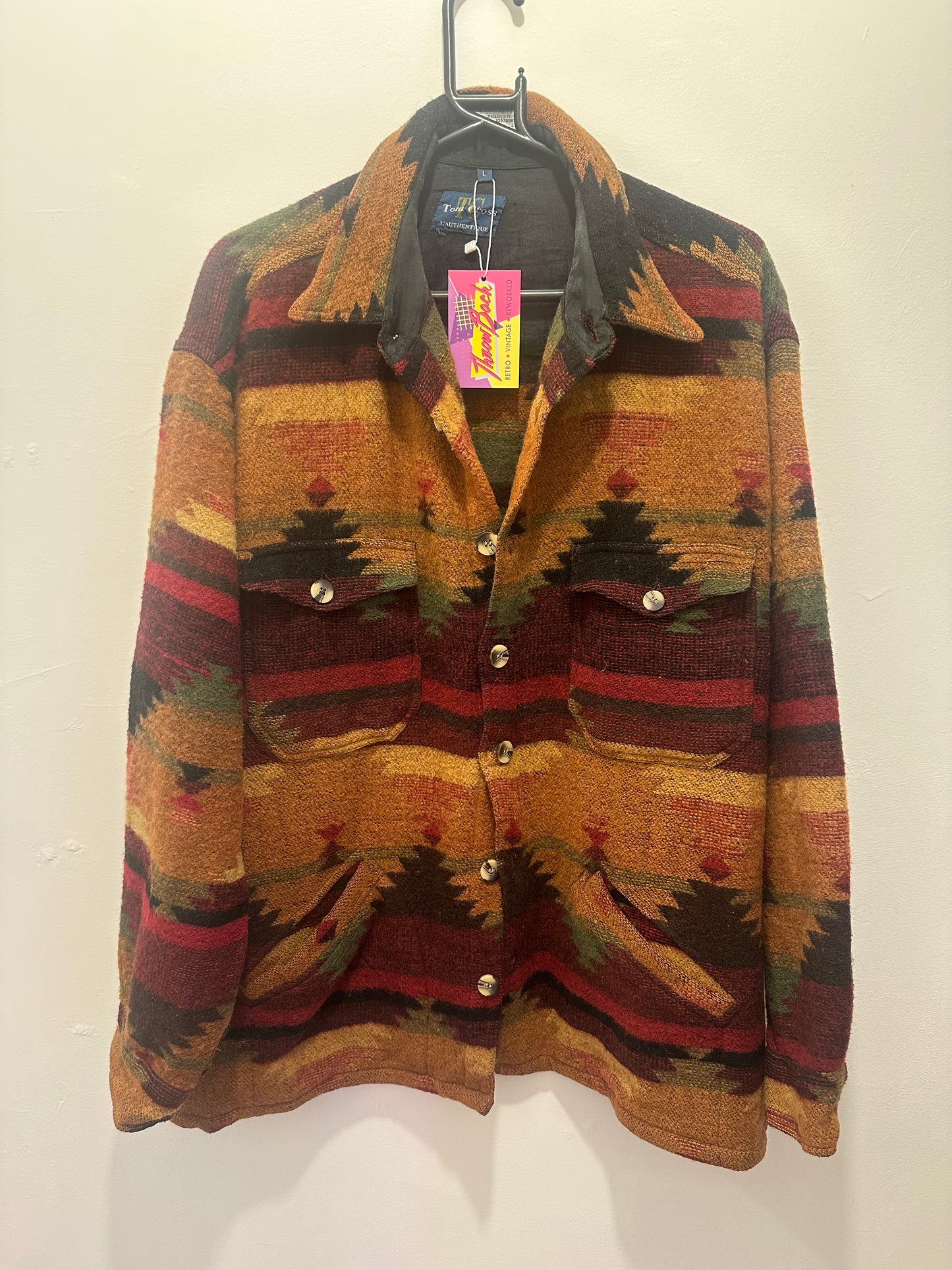 Vintage 90s Aztec wool jacket/ coat. Size Large