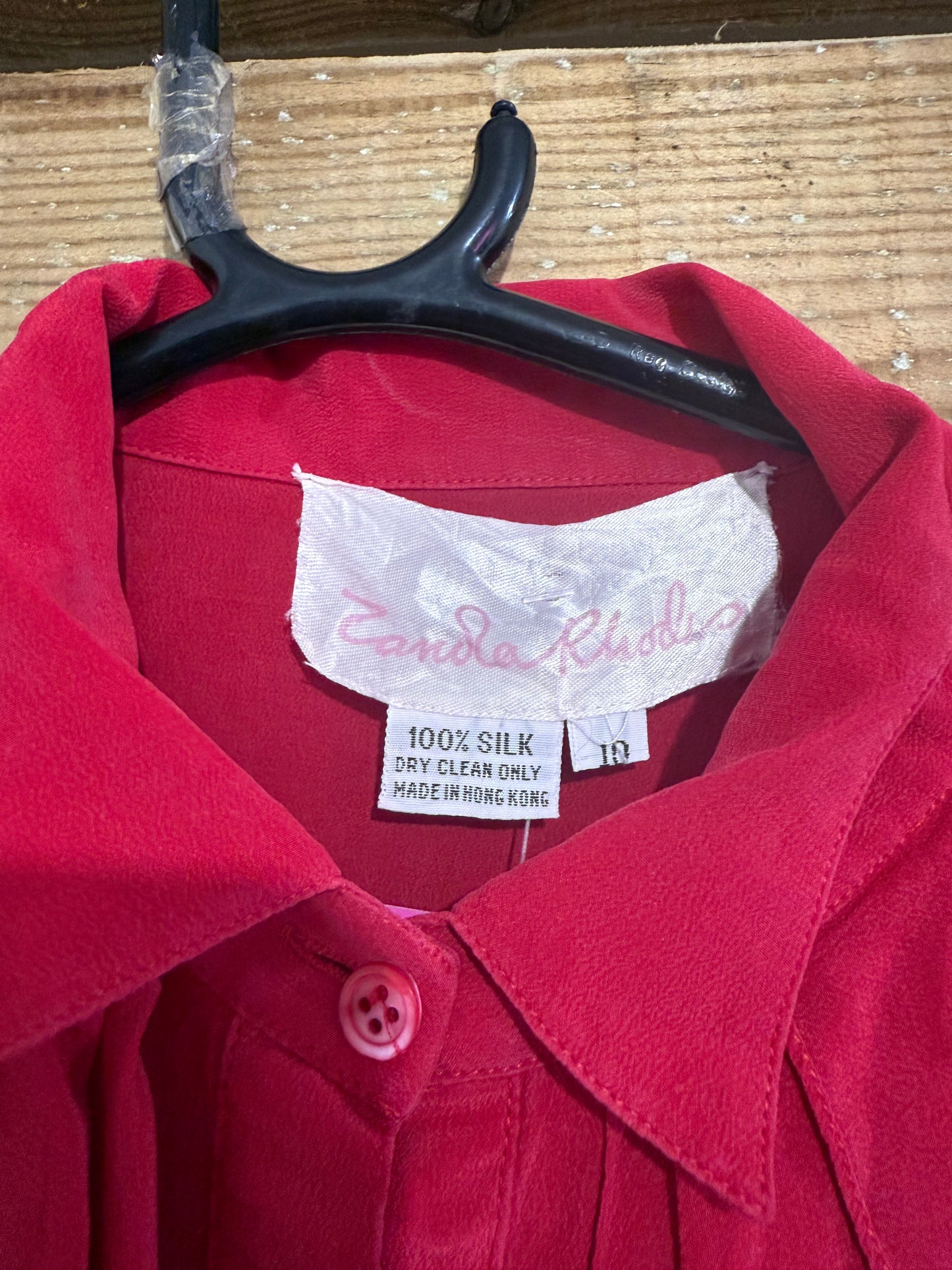 Vintage 80s Zandra Rhodes red ruffled silk blouse/ top. Free sizing up to a UK 12