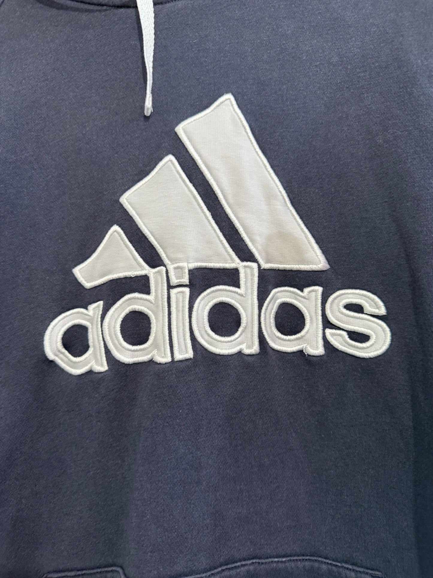 Vintage Y2K Adidas Spell-out hoodie/ hooded sweater. Navy blue. Size XL.