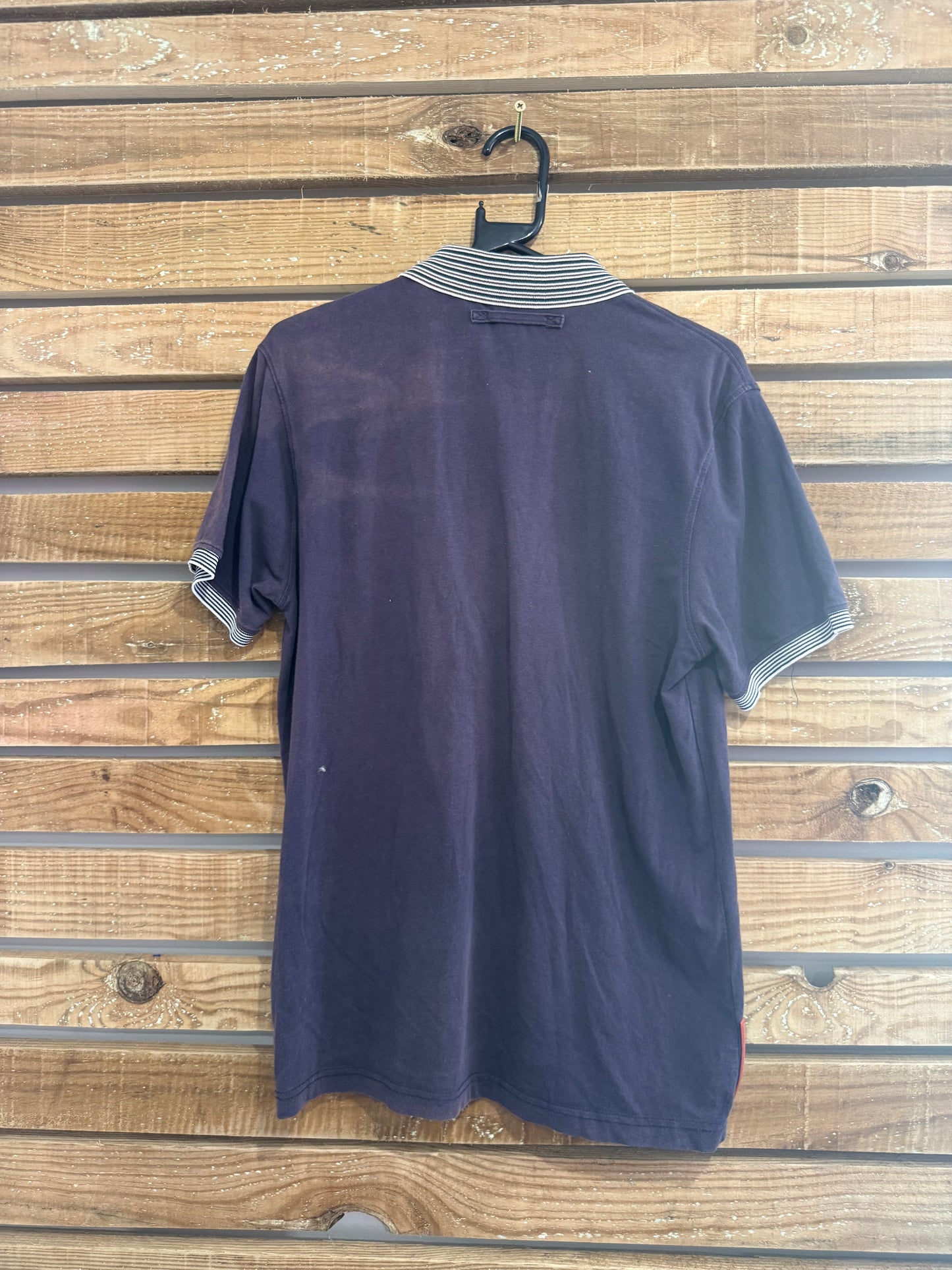 Vintage 90s Prada button up polo shirt. Blue. Red tag. Size Medium.